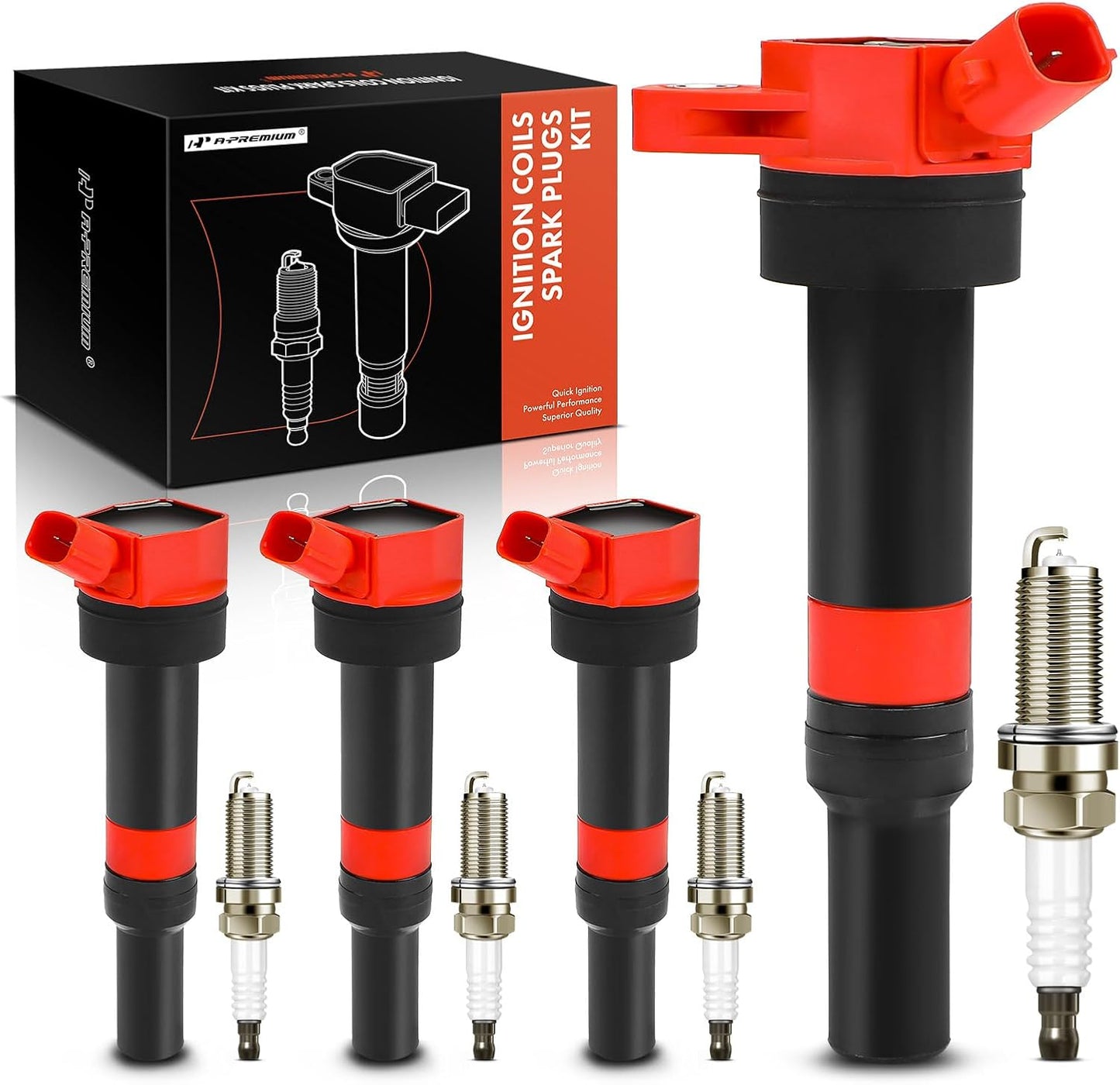 A-Premium (Yellow) Set of 8 Ignition Coil Pack and Iridium Spark Plugs Compatible with Hyundai Elantra 2012-2016, Elantra Coupe, Elantra GT, Tucson & Kia Soul, Forte, Forte Koup, Forte5, Rondo