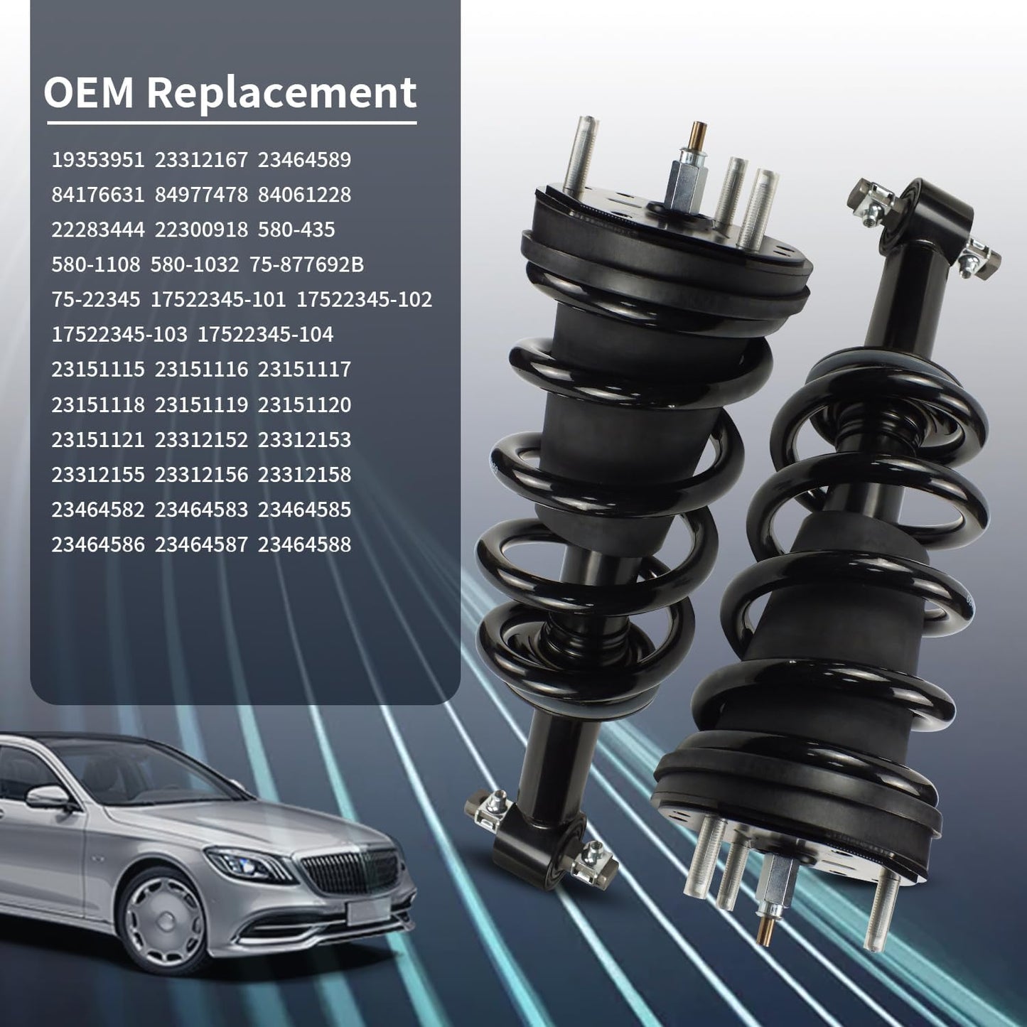 2PCS Front Shock Absorbers Struts Assembly Suspension with Coil Springs For 2007-2014 Cadillac Escalade Chevy Suburban Tahoe GMC Yukon XL Sierra 1500 Chevrolet Silverado Shocks 580-435