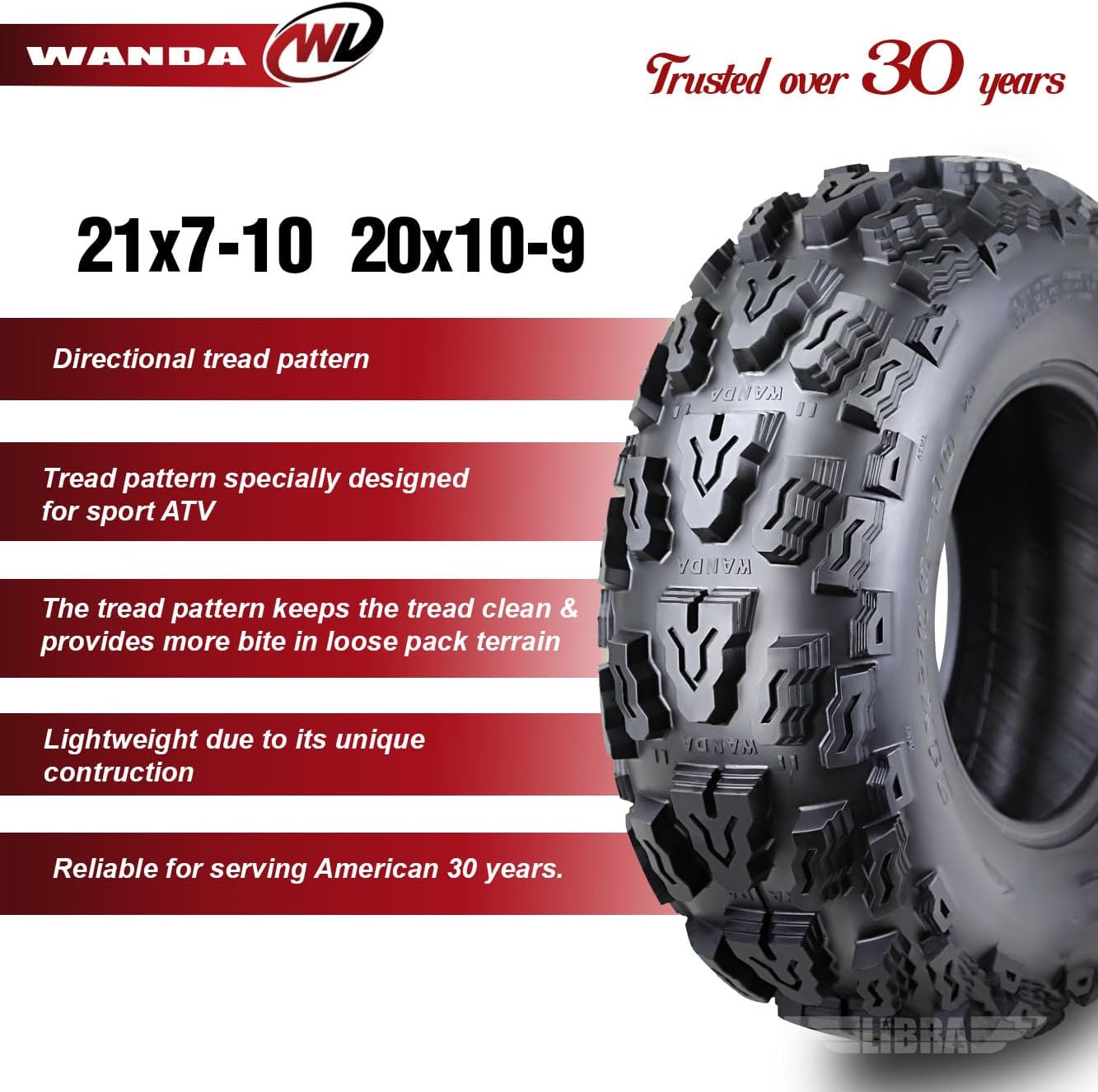 WANDA 21x7-10 & 20x10-9 Sport ATV Tire Set for Polaris Phoenix 200 Predator 500