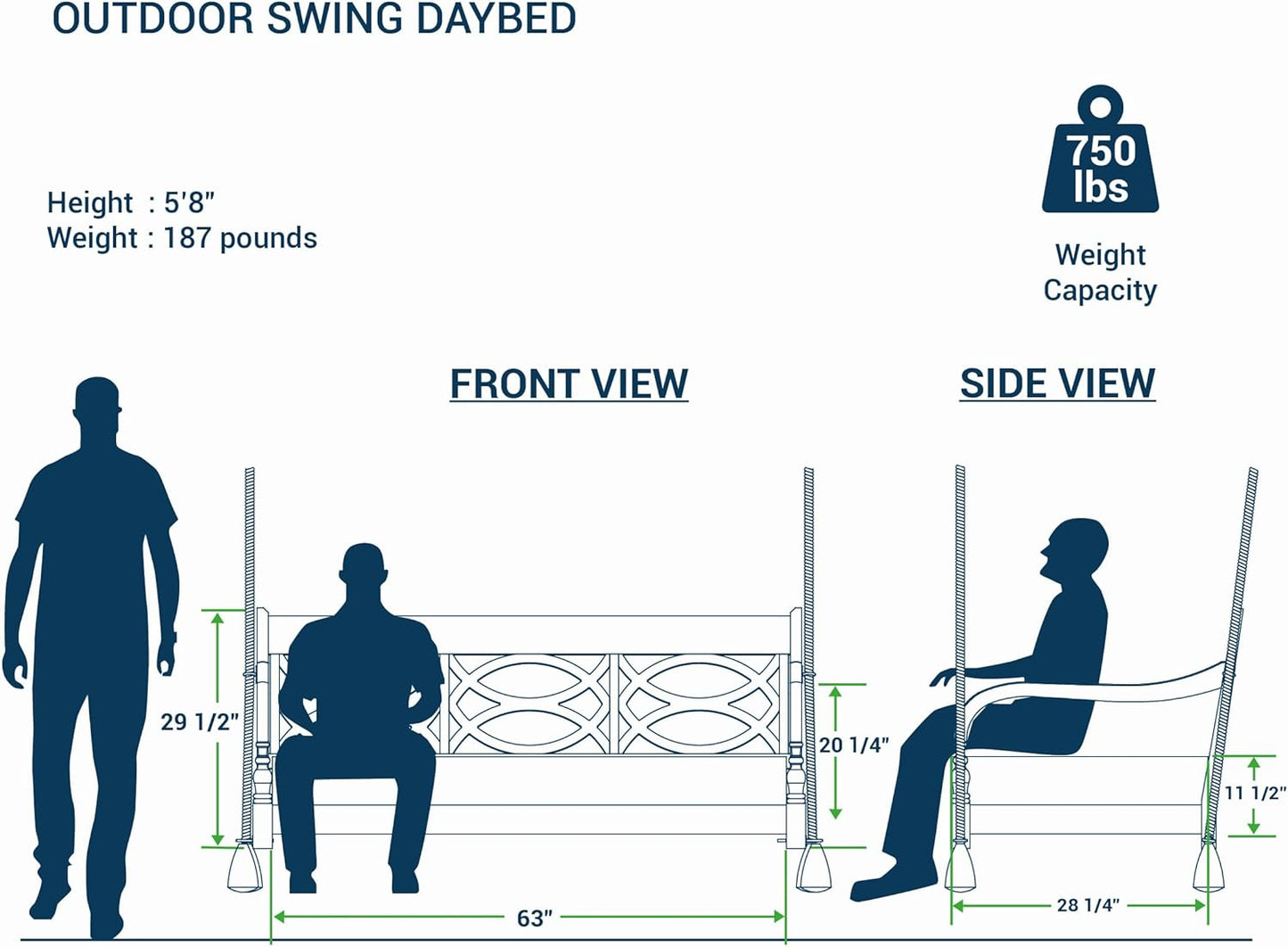 Cambridge Casual Renley Mahogany Porch Swing Bed with Oyster Cushion – Outdoor Hanging Swing Daybed for Patio, Backyard, or Garden – Durable Solid Wood, Weather-Resistant