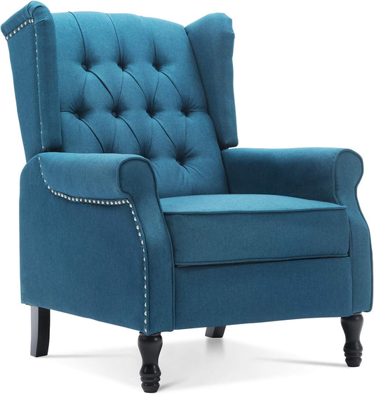 Artechworks Tufted Fabric Push Back Arm Chair Recliner Modern Single Reclining for Adjustable Club Chair Home Theater Padded Seat Living Room Lounge Sofa Blue