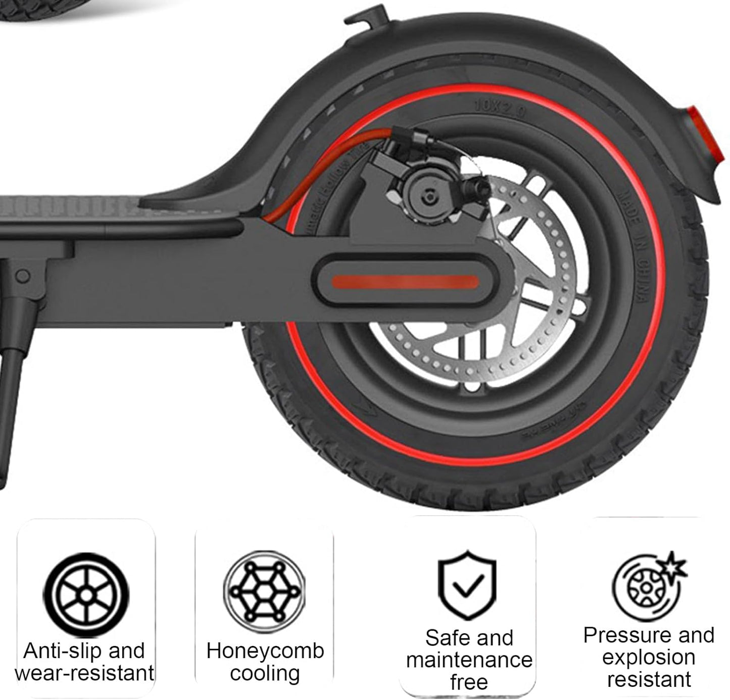 2PCS 10X2 Solid Tire, 10x2.125 Inch Tires Replacement for Gotrax G4 GXL V2 Ninebot Segway F25 F30 F40 F60 D40x Electric Scooter, 50/75-6.1 10 Inch Off Road Front Rear Tubeless Tire Wheel (Red)