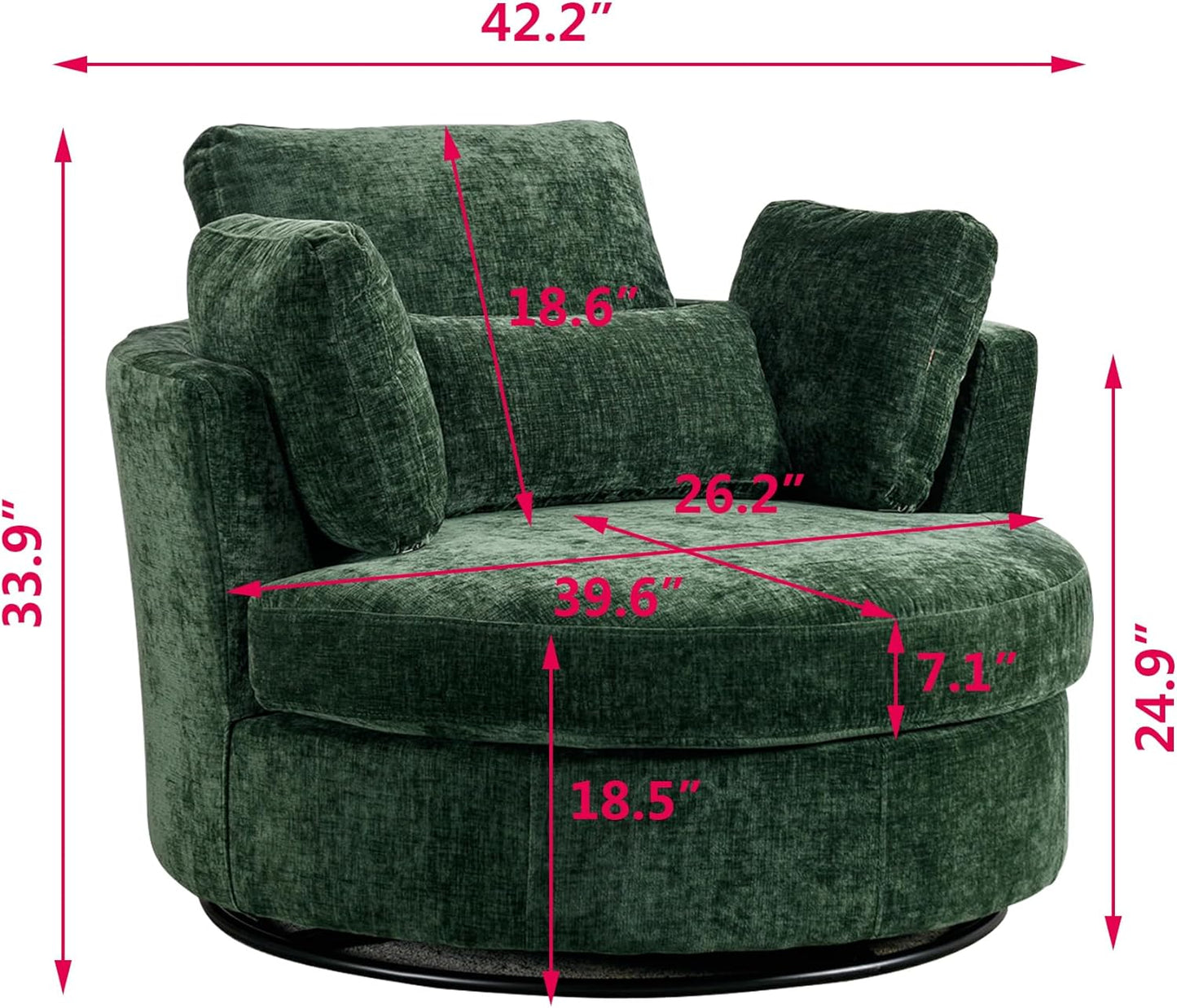 Setawix 42.2" W Swivel Barrel Accent Sofa with Pillows - 360 Degree Round Modern Oversized Arm Club Chair for Bedroom, Living Room, Lounge, Hotel