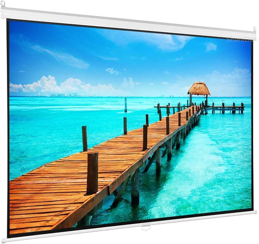 60-84 Inch 16:9 Manual Pull Down Projector Screen Self Locking Matte White Fabric Fiber Glass Movie Screen for Home Theater (Size : 60 inch) ()