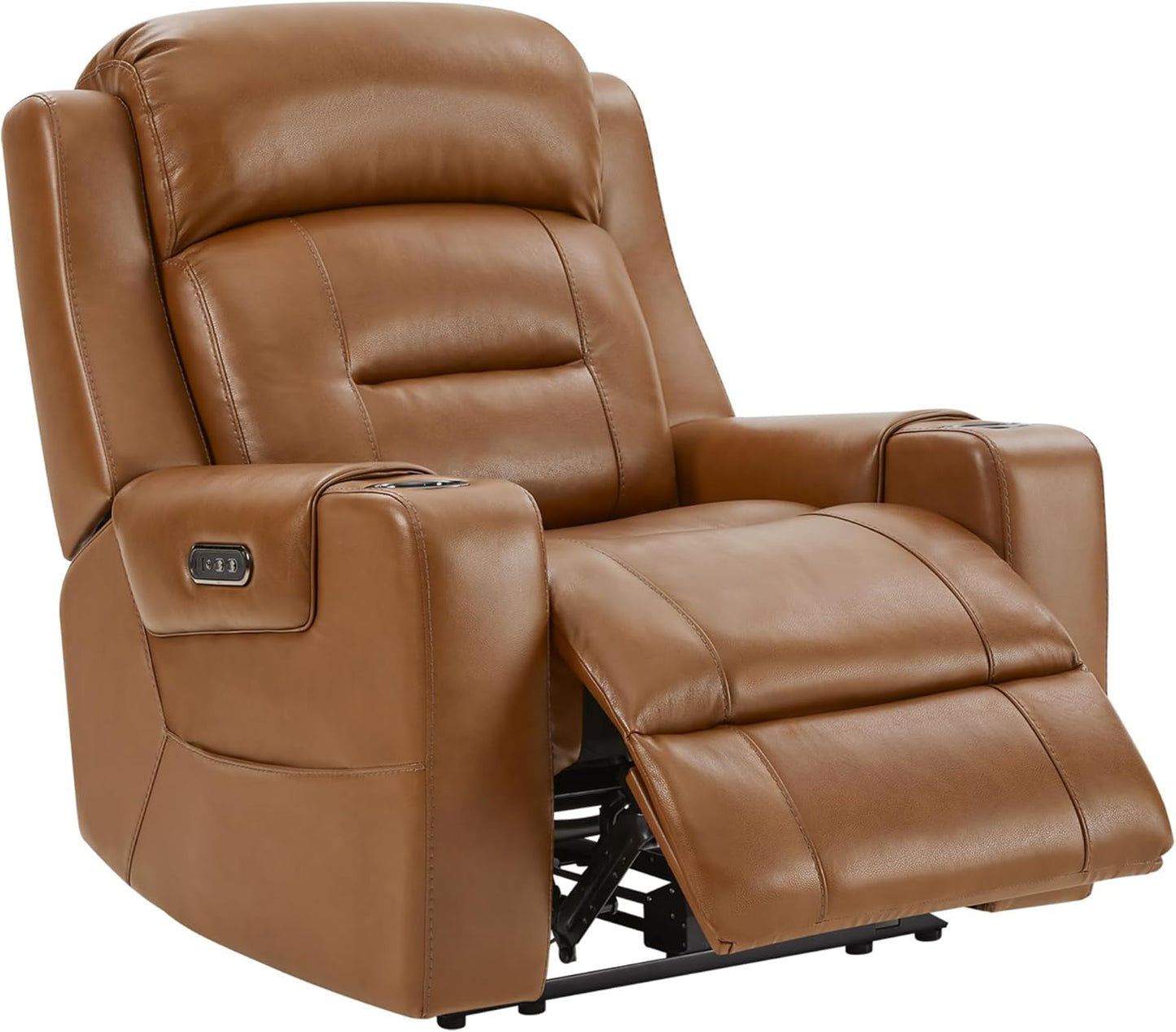 Watson & Whitely Genuine Leather Power Recliner Chairs for Adults, Lay Flat Recliner with Power Headrest, USB Ports and Cup Holders, Electric Reclining Sofa for Living Room, Bedroom, Dark Brown