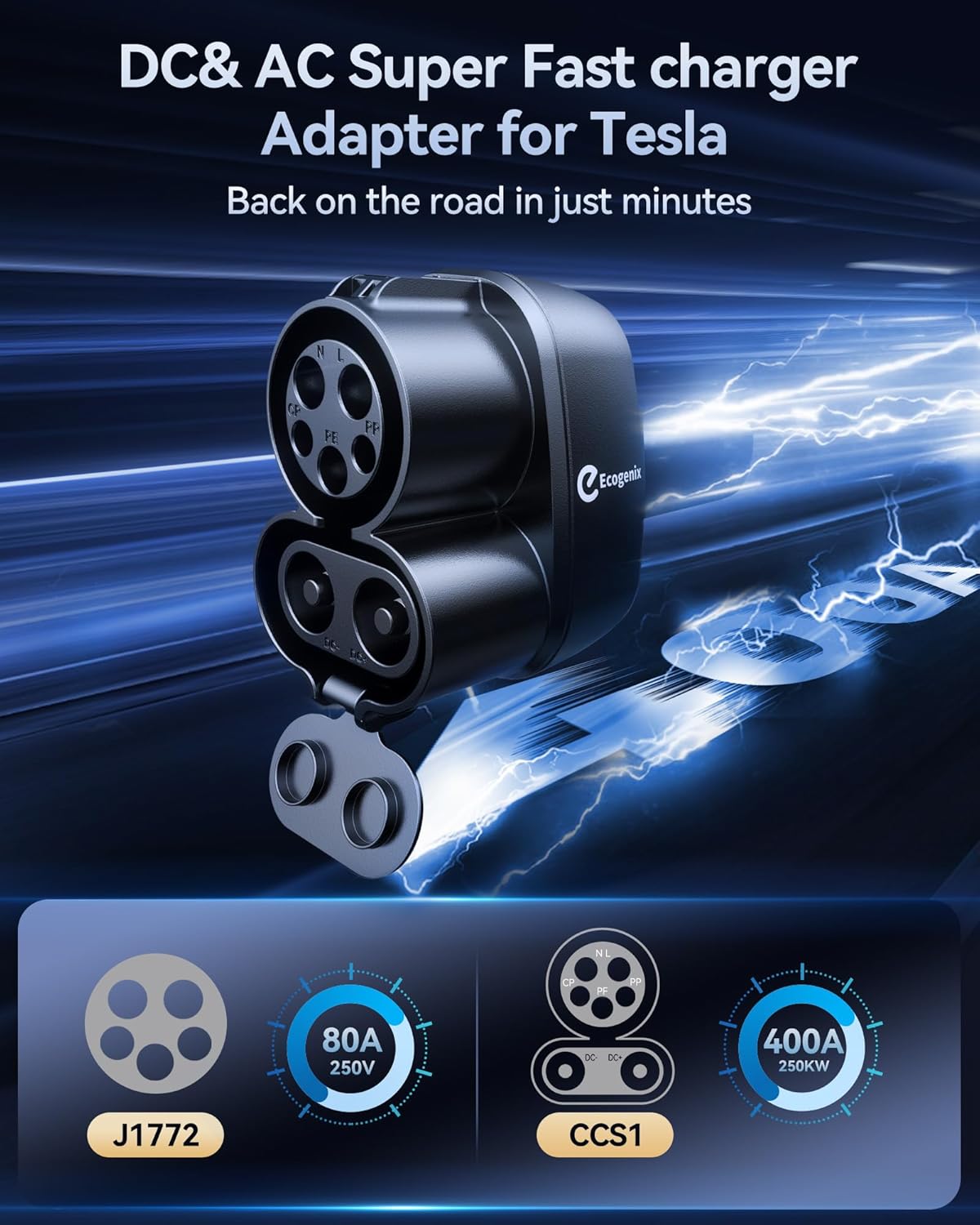 Upgraded 2In1 CCS & J1772 to Tesla Adapter, 250KW Fast CCS1 to Tesla Charging Adapter, ONLY Fit for Tesla Model Y, 3, S, X, Compatible with Level 1 2 3 Charging Stations with CCS1& J1772 Plug