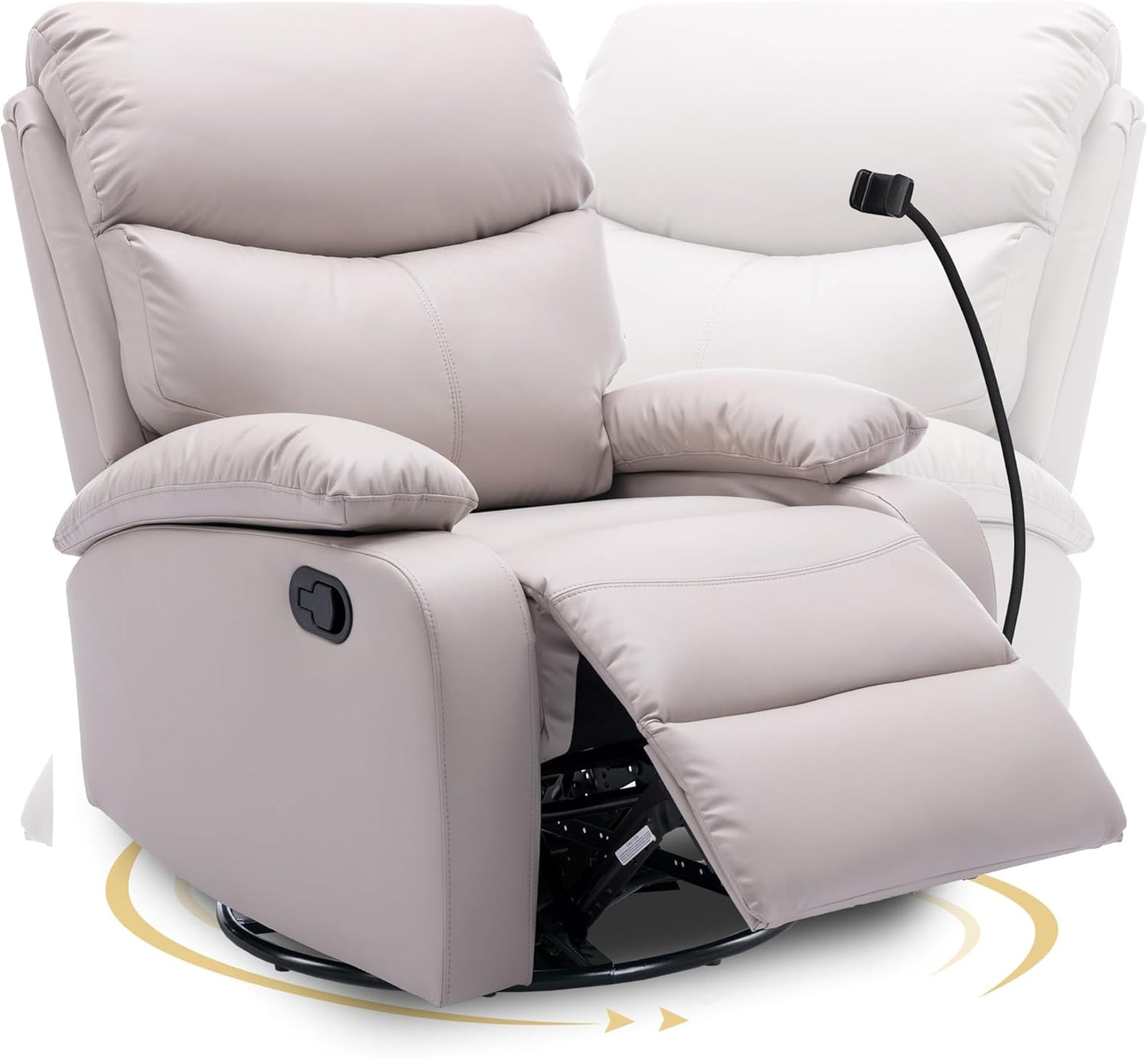 Swivel Rocker Recliner Chairs, Manual Rocking Recliner Chair for Adults, Small Recliners for Small Spaces, Single Sofa Recliner for Living Room, Nursery - Light Grey