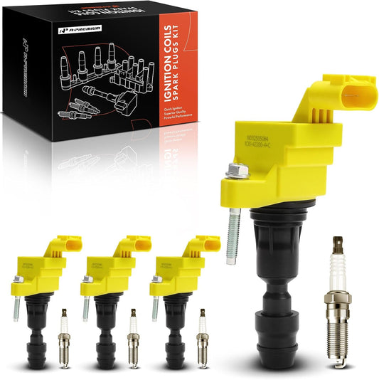 A-Premium Yellow Set of 8 Ignition Coil Pack and Iridium Spark Plugs Compatible with Chevrolet Equinox, Malibu, Captiva Sport & GMC Terrain & Buick LaCrosse, Verano, Regal & Saab & Saturn & Pontiac