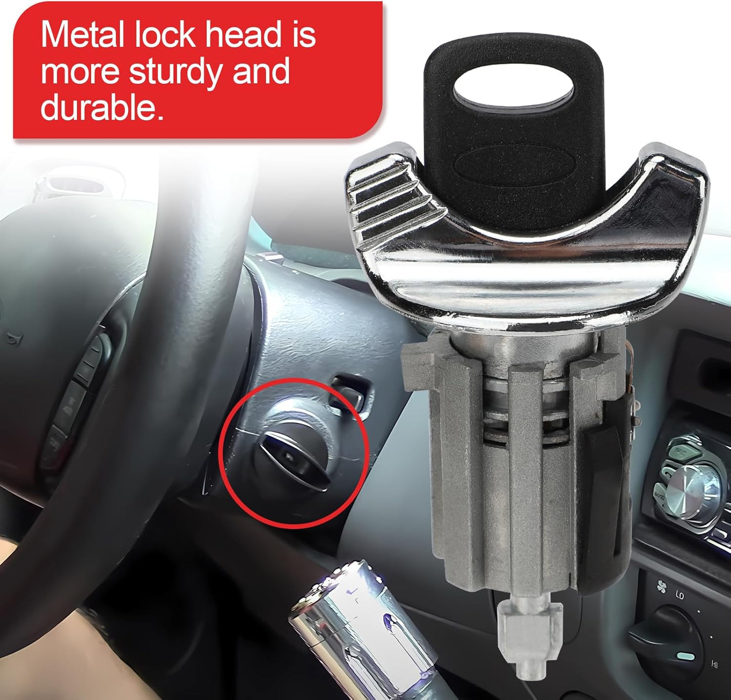 C42150 Ignition Switch Lock Cylinder & Front Door Lock Cylinder w/Key for 90-96 Ford E150 E250 E350 F150 F250 F350 Mustang Bronco Taurus/Mercury Sable Replaces# C-42-150 DP-42-122 F3UZ1522050D