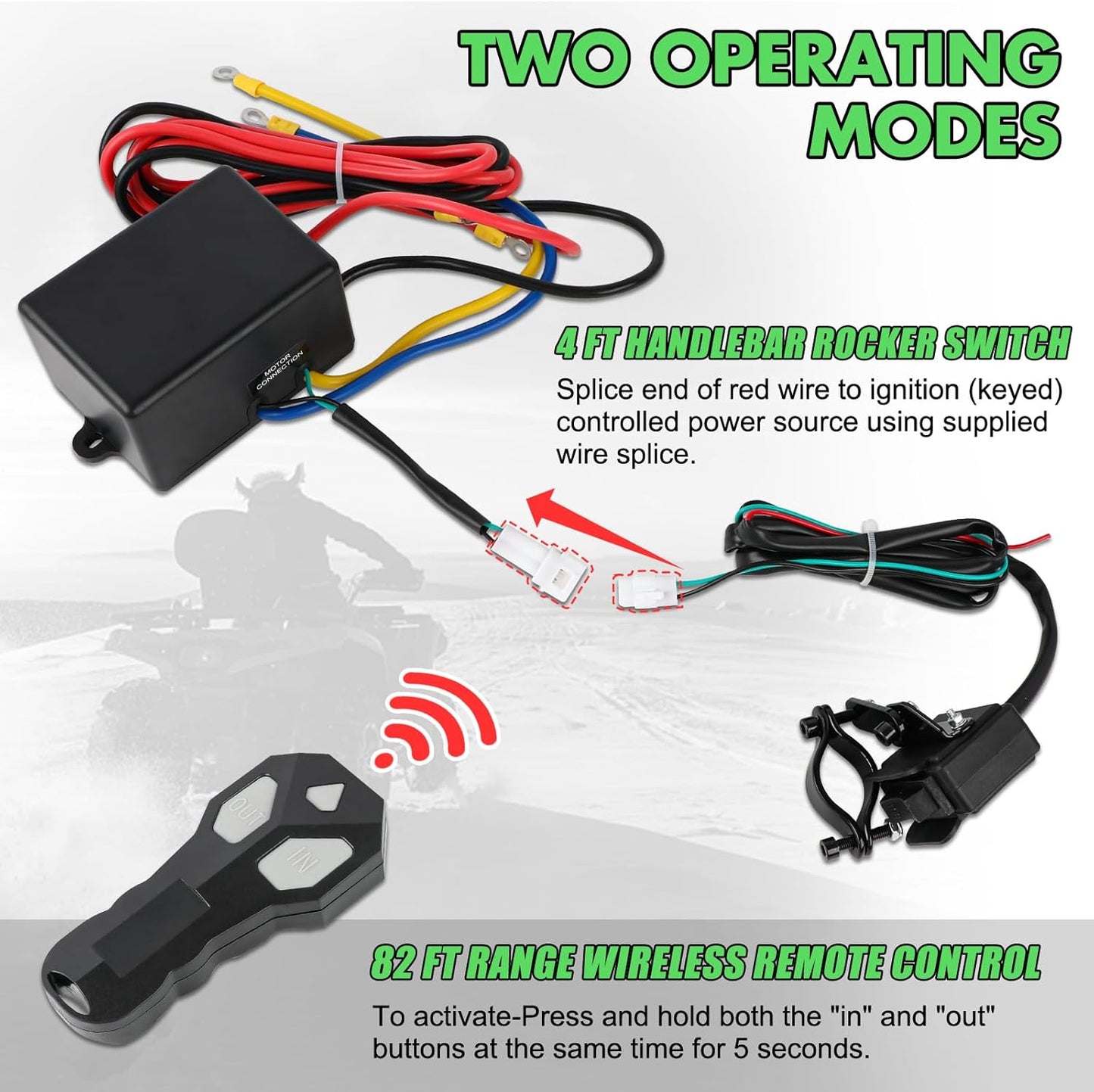 3500 lb Winch ATV UTV Electric Winch,12V Waterproof Winch Synthetic Rope Trailer Electric Winch with Wired Remote and Wireless Remote for ATV UTV Towing,Boat,Off-Road