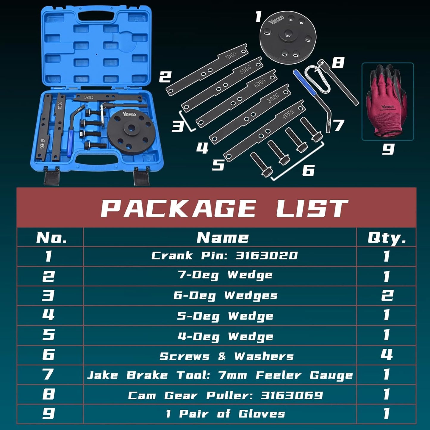 3163021 Cam Timing Tool Kit + 3163530 Engine Brake Adjustment Tool, Compatible with Cummins ISX QSX X15 Engine, 16PCS with 4/5/6/7 Degree Wedge with Carrying Case, Replace 3163020 3163069