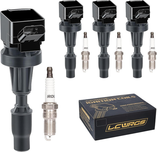 Set of 4 Ignition Coil Pack & Spark Plugs Fits for 1.6L 2015 2016 2017 2018 2019 2020 Hyundai Elantra Sonata Tucson Veloster Kona Kia Optima Forte Soul 1.6T Replaces# UF817 97080