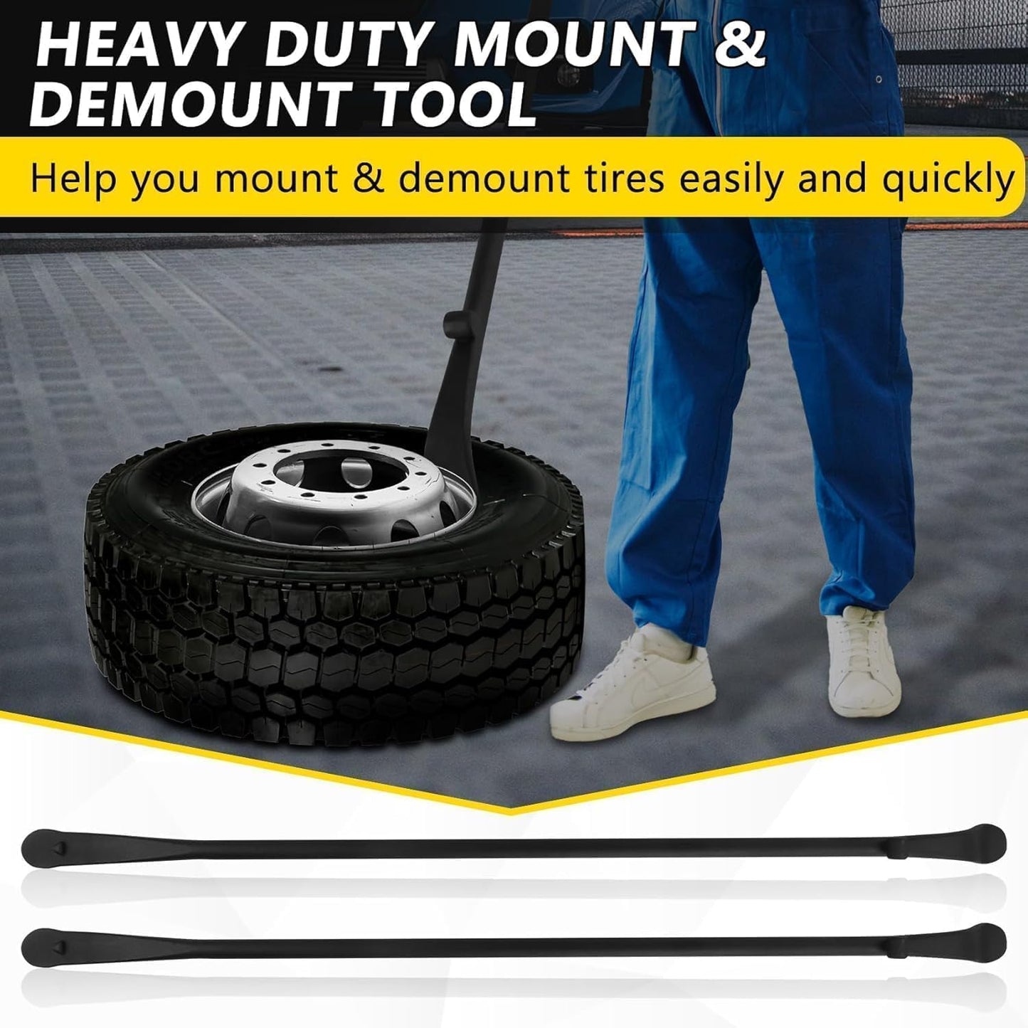 2 PCS Tire Mount and Demount Iron, Tire Changing Removal Tool for Tubeless Tires, Tire Bar for Auto or Truck Maintenance, Replace Manual Tire Changer | 38 in x 4/5 in, Black