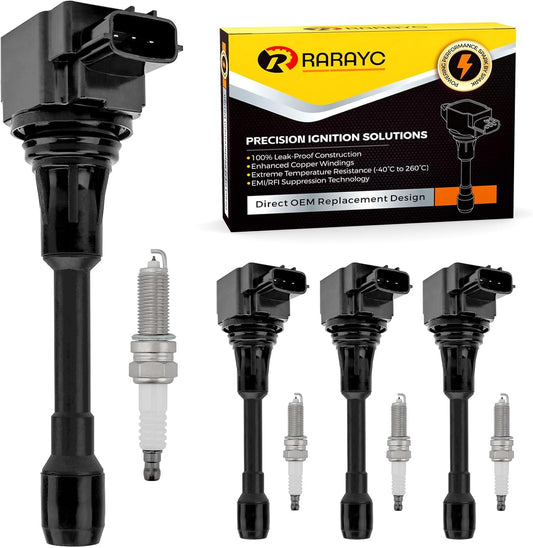 Set of 4 Ignition Coil Pack & Spark Plugs Compatible with Nissan 2007-2019 Altima/Rogue/Sentra L4 Compatible with Infiniti FX50/M56 V8 Replaces UF549 & 9029 Fix Misfire & Check Engine Light