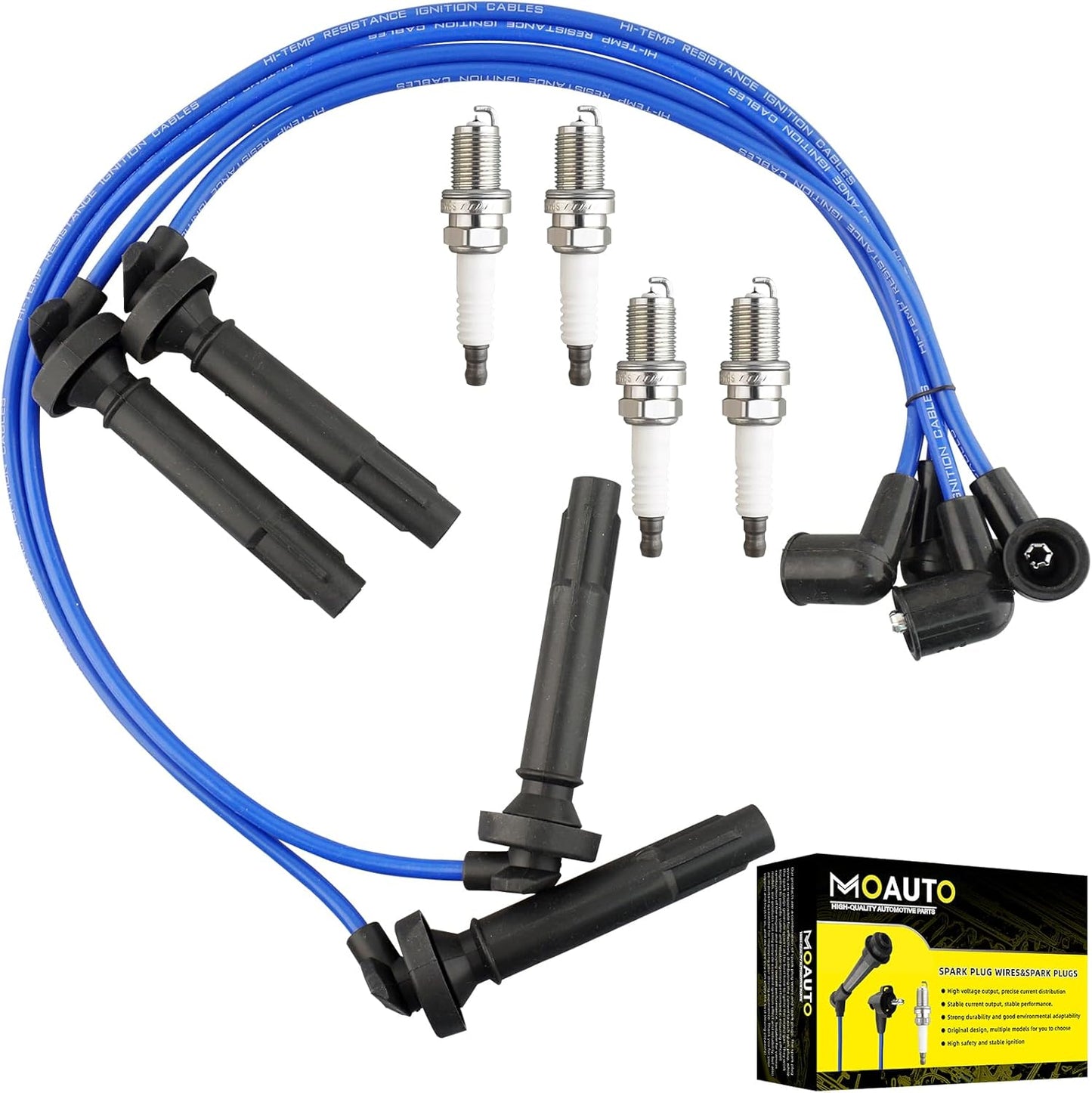 Set of 4 PCS Iridium Spark Plugs with Wire Set 32702-P0A-A00 8028 RC-HE73 671-4179 Compatible with Honda Accord Civic Acura Odyssey CL Isuzu Oasis - L4 2.3L 2.2L 1.6L