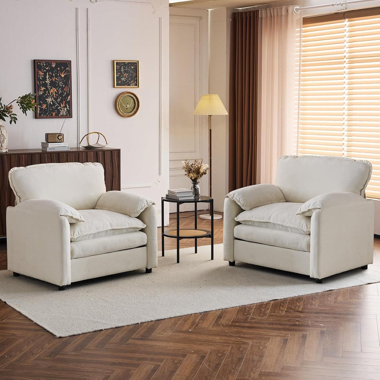 Chenille Oversized Armchair, 38.6" Wide Modern Accent Chairs & Single Sofa Lounge, Upholstered Mid-Century Reading Chair for Living Room Bedroom(Beige)