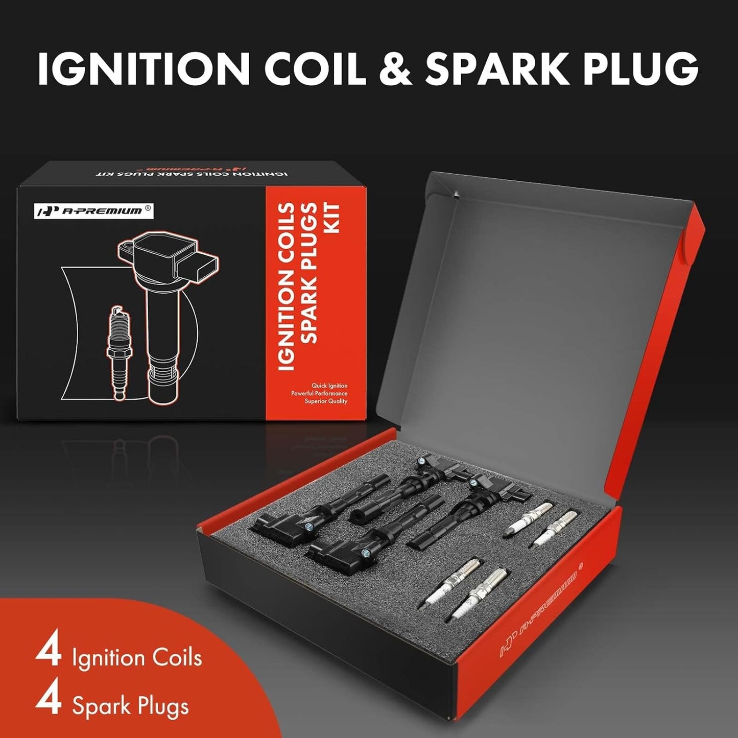 A-Premium Ignition Coils and Spark Plugs Kits Compatible with Mazda 5 2008-2010 2012-2015, 2.3L 2.5L 4-PC Set