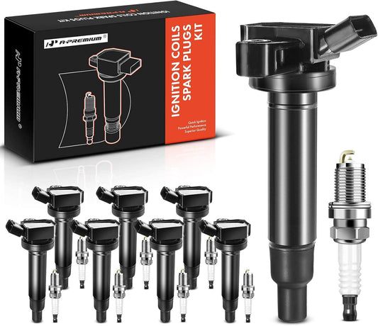 A-Premium Set of 8 Ignition Coil Pack and Iridium Spark Plugs Compatible with Toyota Tundra 2000-2009, 4Runner 2003-2009 & Lexus GS430 2001-2007, V8 4.3L 4.7L