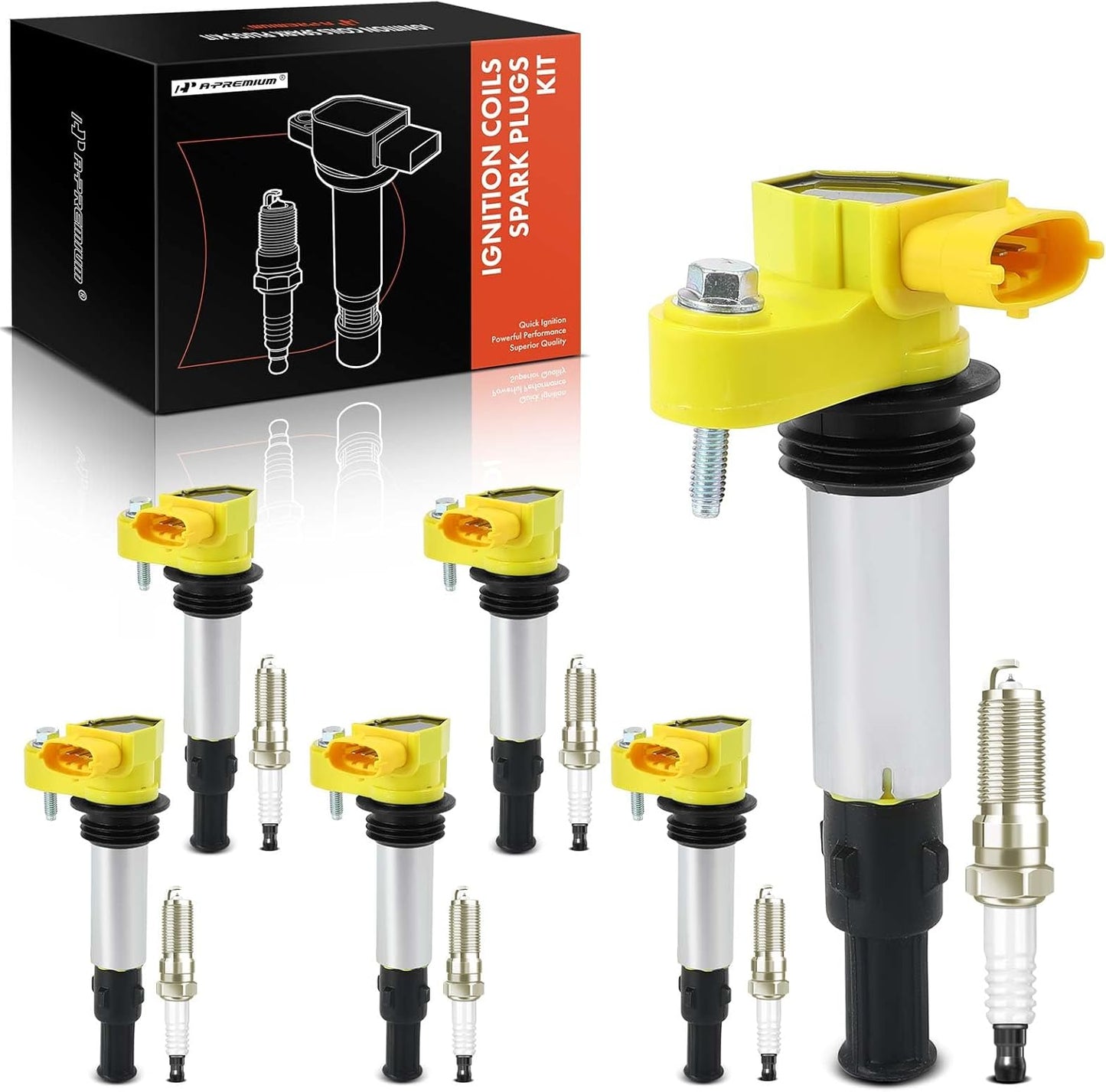A-Premium Ignition Coils and Spark Plugs Kits Compatible with Chevrolet Traverse 2009 & GMC Acadia 2009 & Buick LaCrosse/Allure 2005-2008, Enclave 2009 & Cadillac CTS 2004-2009, SRX, STS 6-PC Set