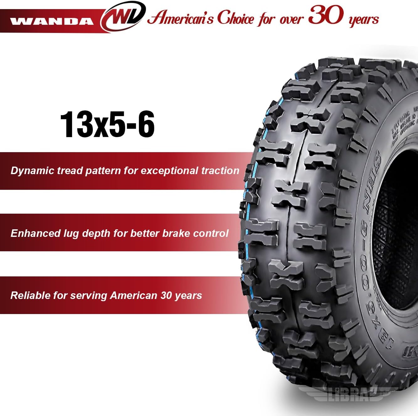 WANDA Set of 2 Go Cart ATV tires 13X5-6 13x5x6 2PR