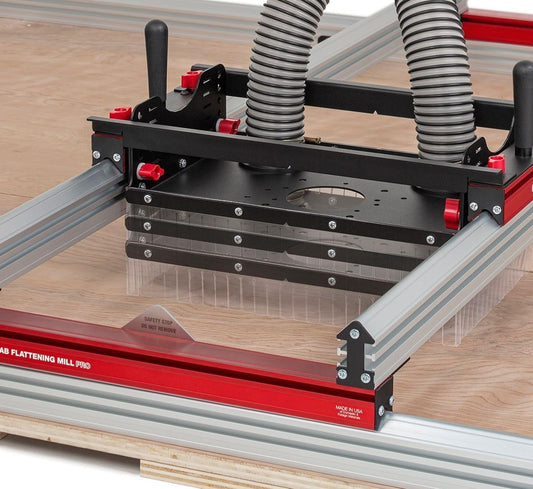 Woodpeckers Slab Flattening Mill Pro, Extended, 48"x134" Capacity, USA Made Wood Slab Leveling Jig, Integrated Dust Collection, Router Sled, Rails, Clamping Dogs