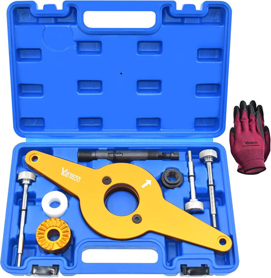 8pcs Vibration Damper Holding Tool Crankshaft Pulley Removal Shock Absorber, Compatible with Audi, Seat, Skoda, VW 1.8/2.0 4V TFSI EA888 Gen 1/2/3, Replace T10531, With Carrying Case & Glove