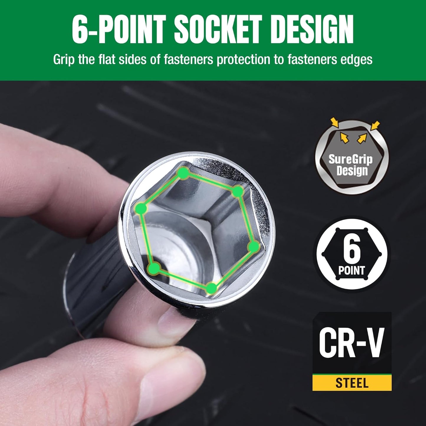SK 3/8" Drive Socket Set, Deep SAE Sockets, 13-Piece 1/4" to 1", SuperKrome Finish, Premium CR-V Construction, with Aluminum Socket Organizer