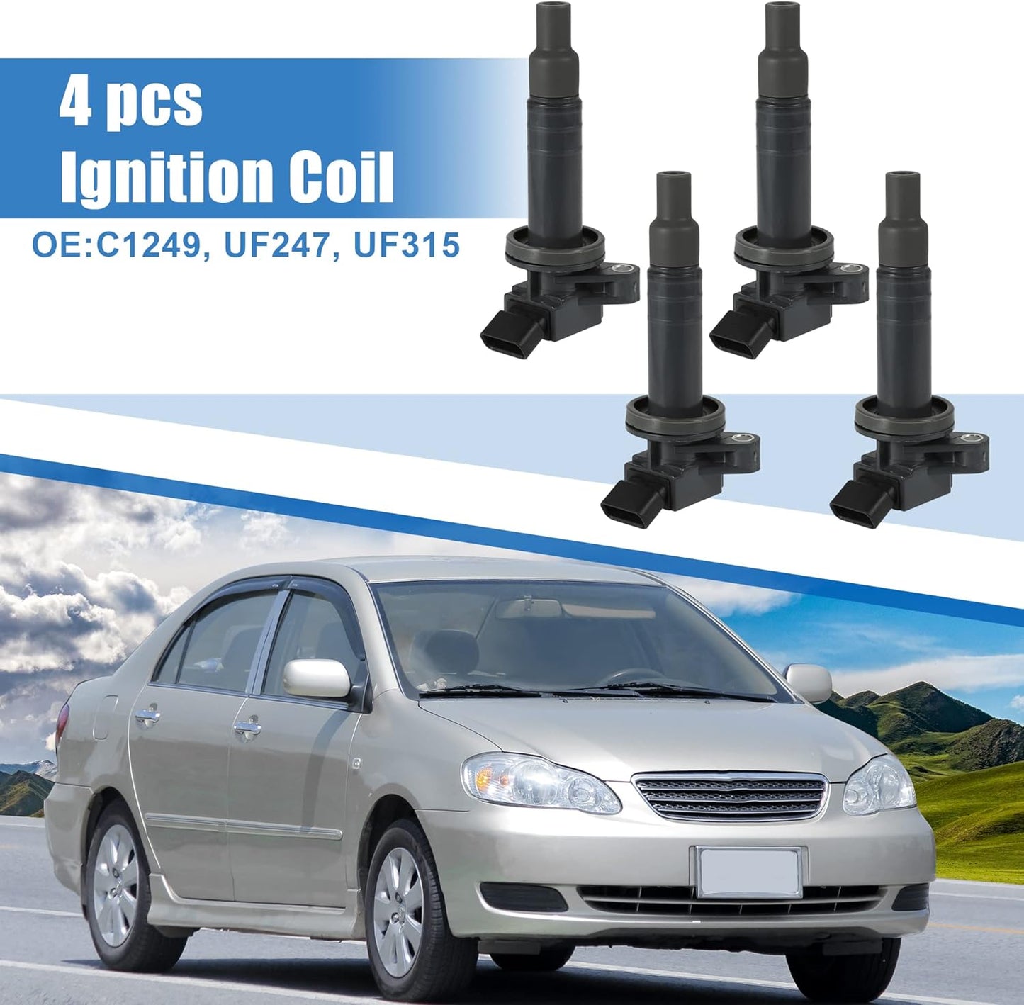 X AUTOHAUX 4pcs Ignition Coils for Toyota Celica GT 1.8L L4 2000-2005 for Toyota Corolla 1.8L L4 2000-2008 C1249 UF247 UF315