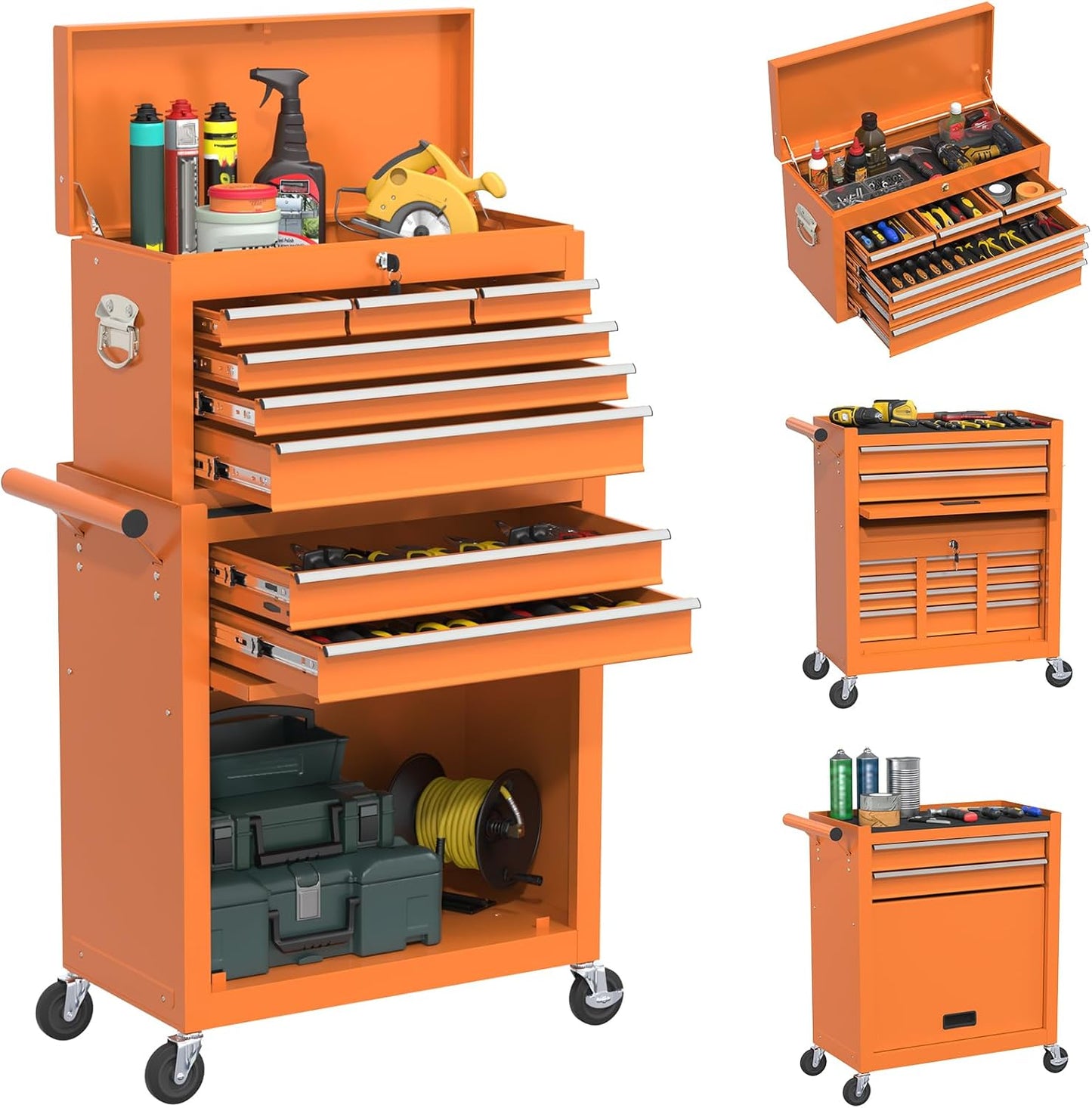 Rolling Tool Box with Wheels, 8-Drawer High Capacity Tool Chest with Wheels, Removable Storage Toolbox with Lock for Garage, Workshop