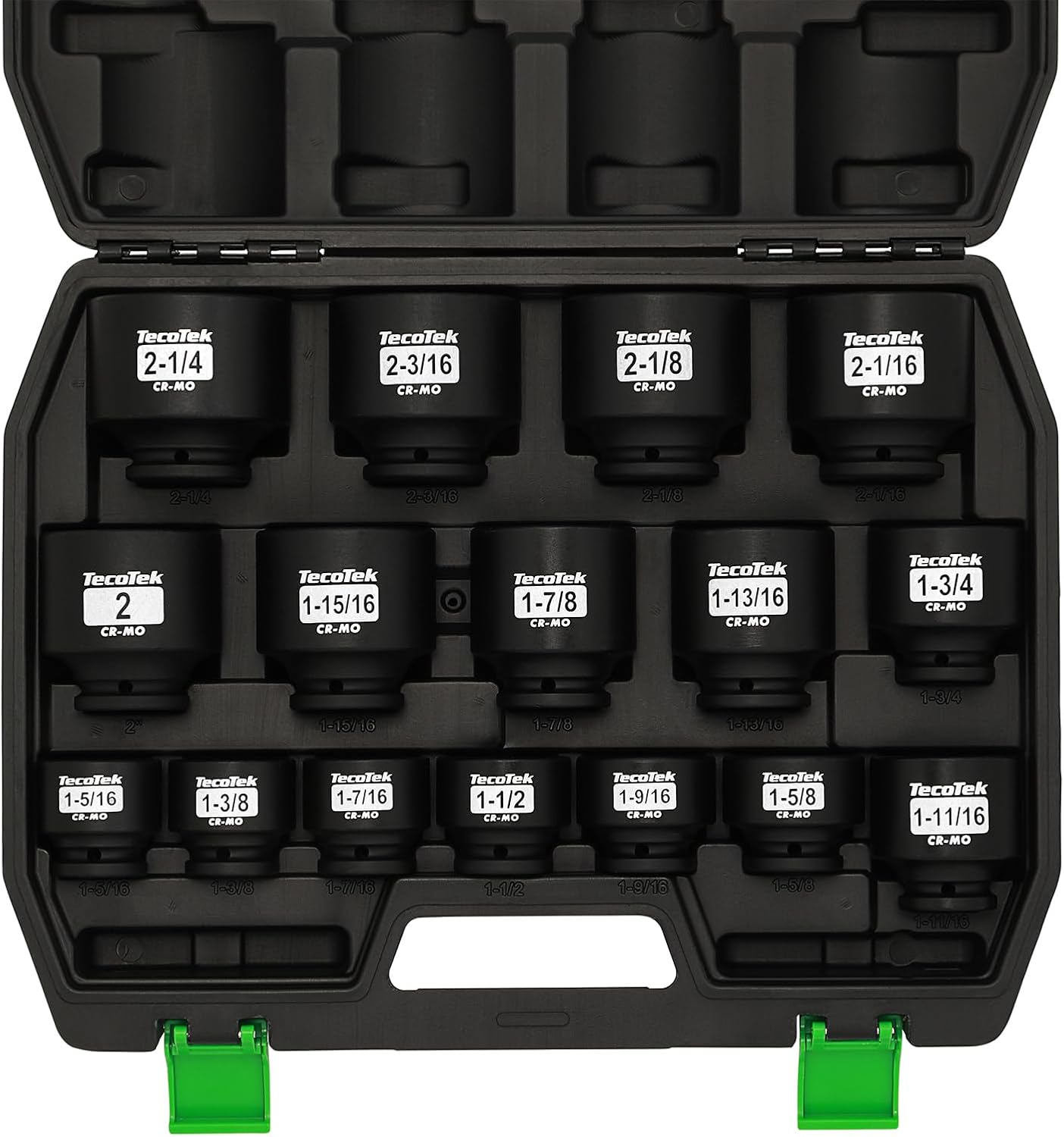 1/2" Drive Shallow 6-Point Impact Socket Set, 16-Piece SAE Spindle Axle Nut Impact Socket Set, Cr-Mo, 1-5/16-Inch to 2-1/4-Inch Size