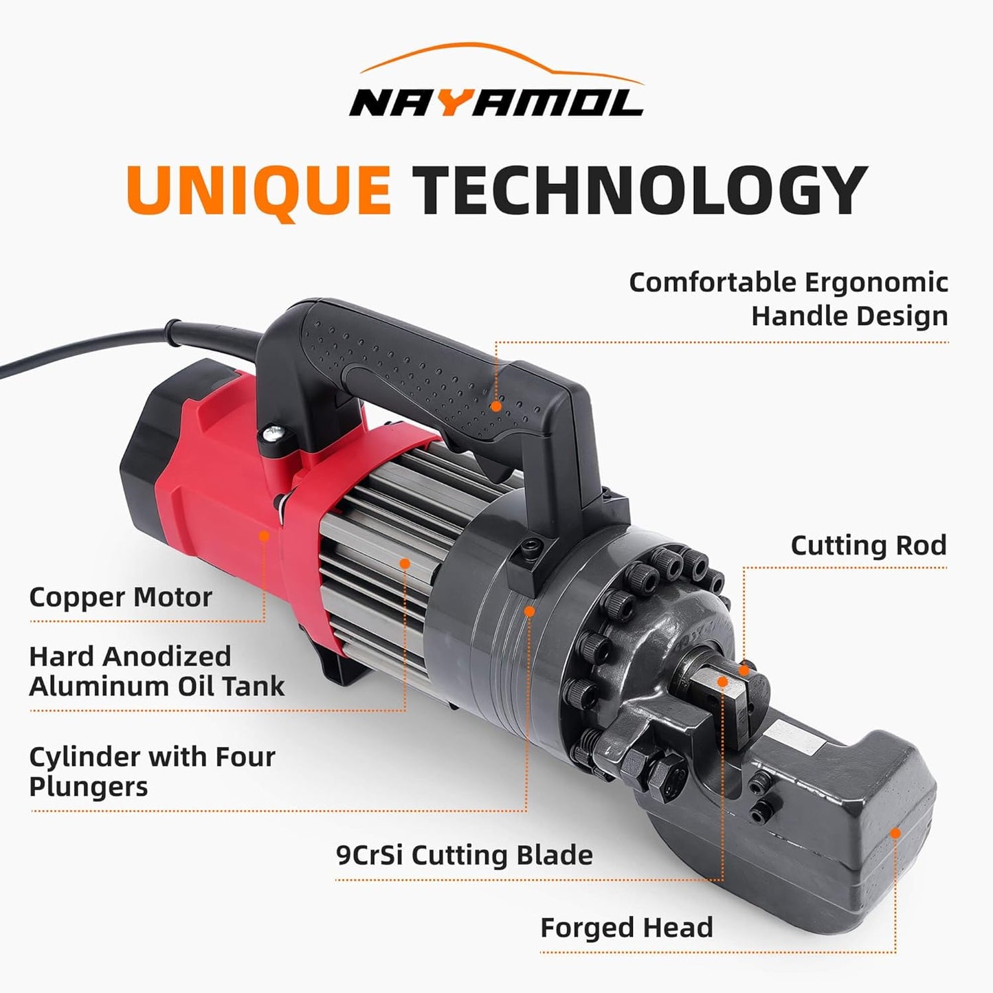7/8 inch 1400W Electric Hydraulic Rebar Cutter with Pure Copper Motor,Fast 2-3s Cutting for Construction,Cuts 3/16"(5mm) - 7/8"(22mm) #7 Rebar,110V,Portable with Toolbox,RC-22