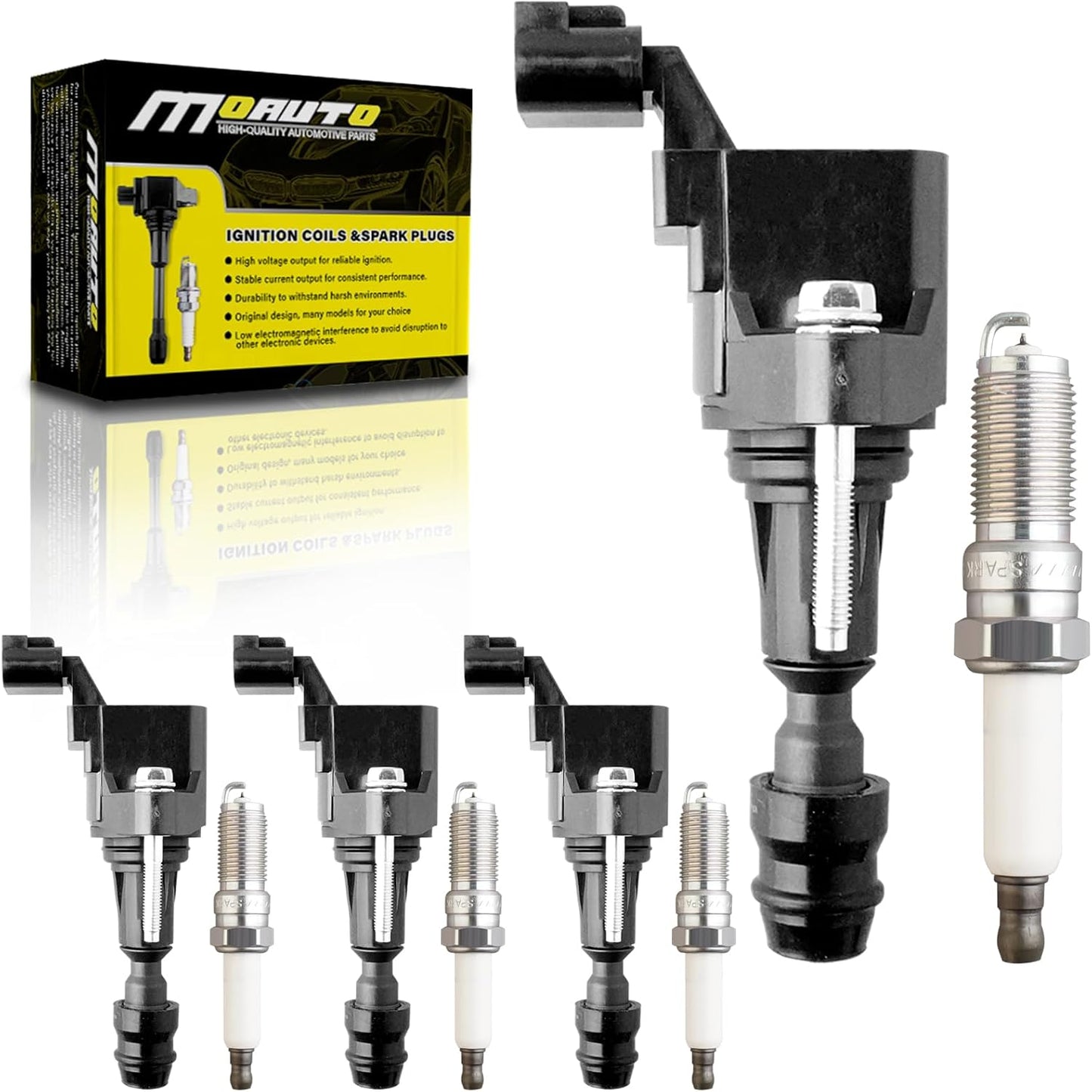 Set of 4 Ignition Coils Pack UF747 22433AA700 & 4 PCS Iridium Spark Plugs Compatible with Subaru XV Crosstrek Forester Legacy Outback - 2.0L 2.5L H4