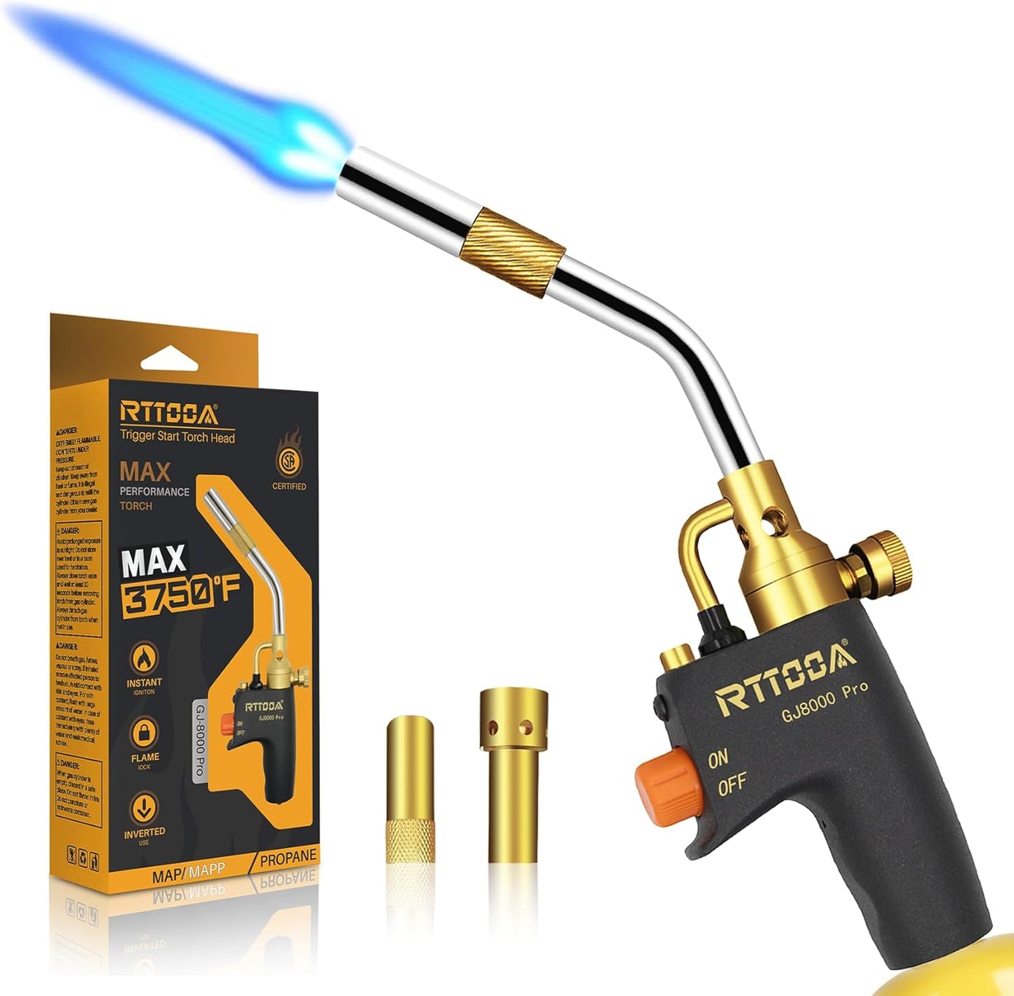 2 Packs High Intensity Propane Torch Head Adjustable, GJ-8000 Trigger Start Map/Mapp Gas Torch Kit with Self Ignition,Pencil Flame Welding Torch Fuel by MAPP, MAP/PRO（CSA Certified)