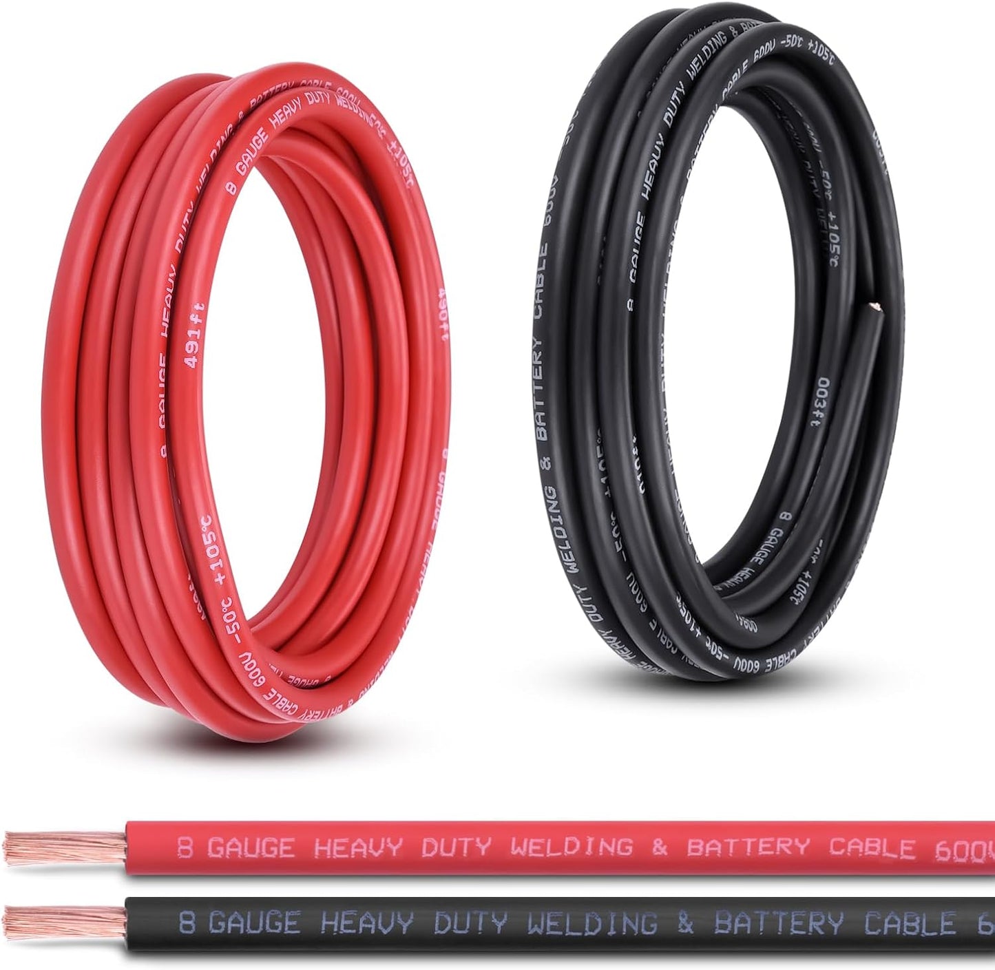 2 Gauge Battery Cable, 10FT Red + 10FT Black 2 AWG Pure Copper Wire Welding Cable, for Automotive, Battery, Solar and Generator, Standard USA OFC Wire