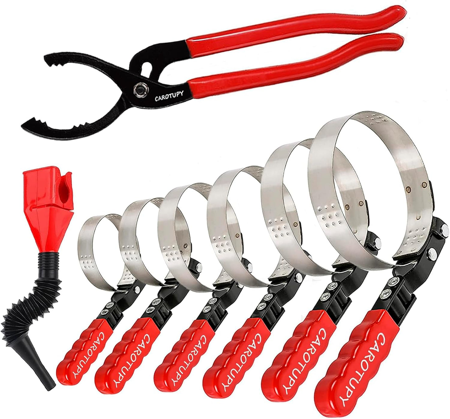 10PCS Oil Filter Wrench Set, 9" & 12" Oil Filter Pliers, 3 Jaw Oil Filter Wrench Tool with Oil Funnel for Oil Change Adjustable From 1-3/4" to 6"