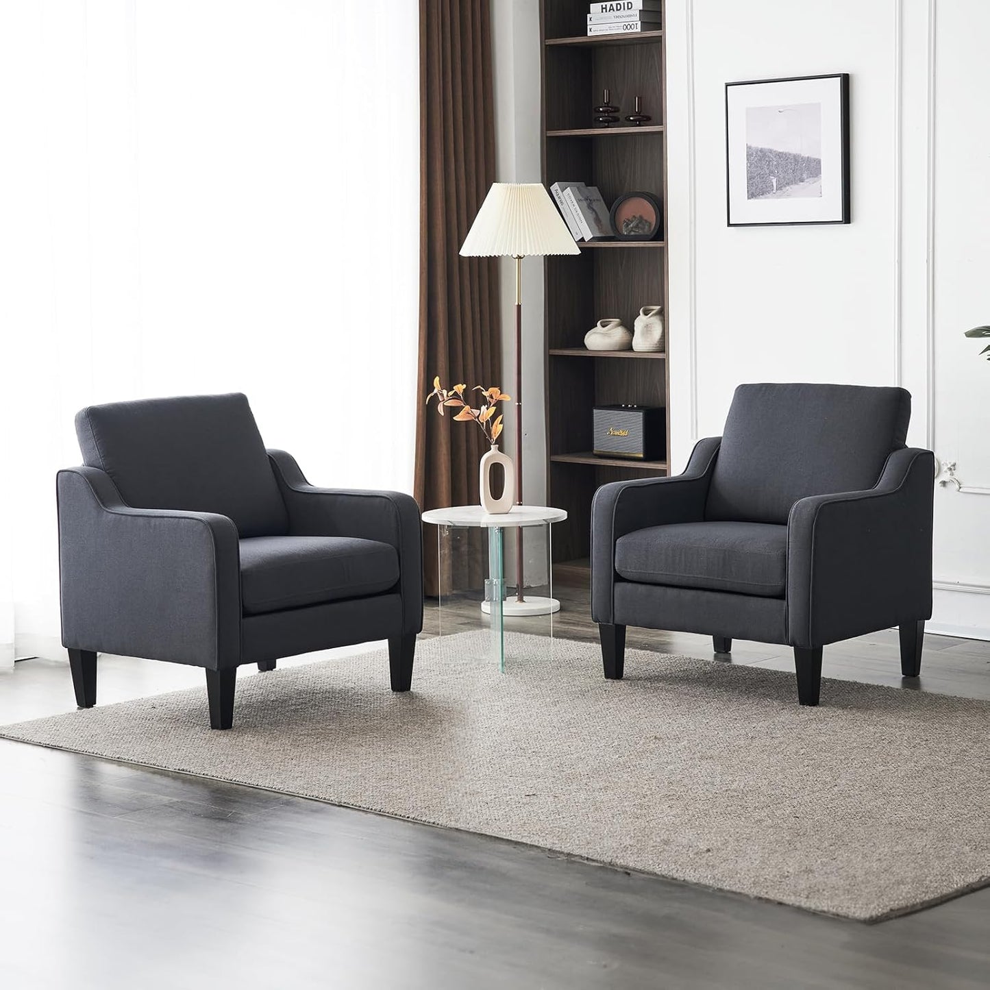 VINGLI Accent Chairs Set of 2 Living Room Chairs Light Brown Reading Chair for Bedroom Scooped Arm Chair Mid Century Modern Accent Chairs Upholstered Comfy Chair for Apartment, Waiting Room