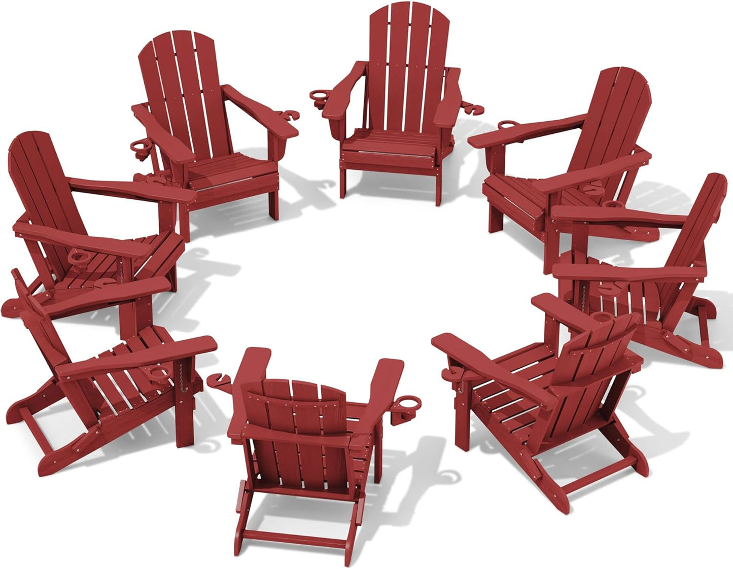 SERWALL Adirondack Chair with Cup Holders - Composite Adirondack Chairs Set of 8 HDPE Outdoor Chairs All Weather Use- Brown