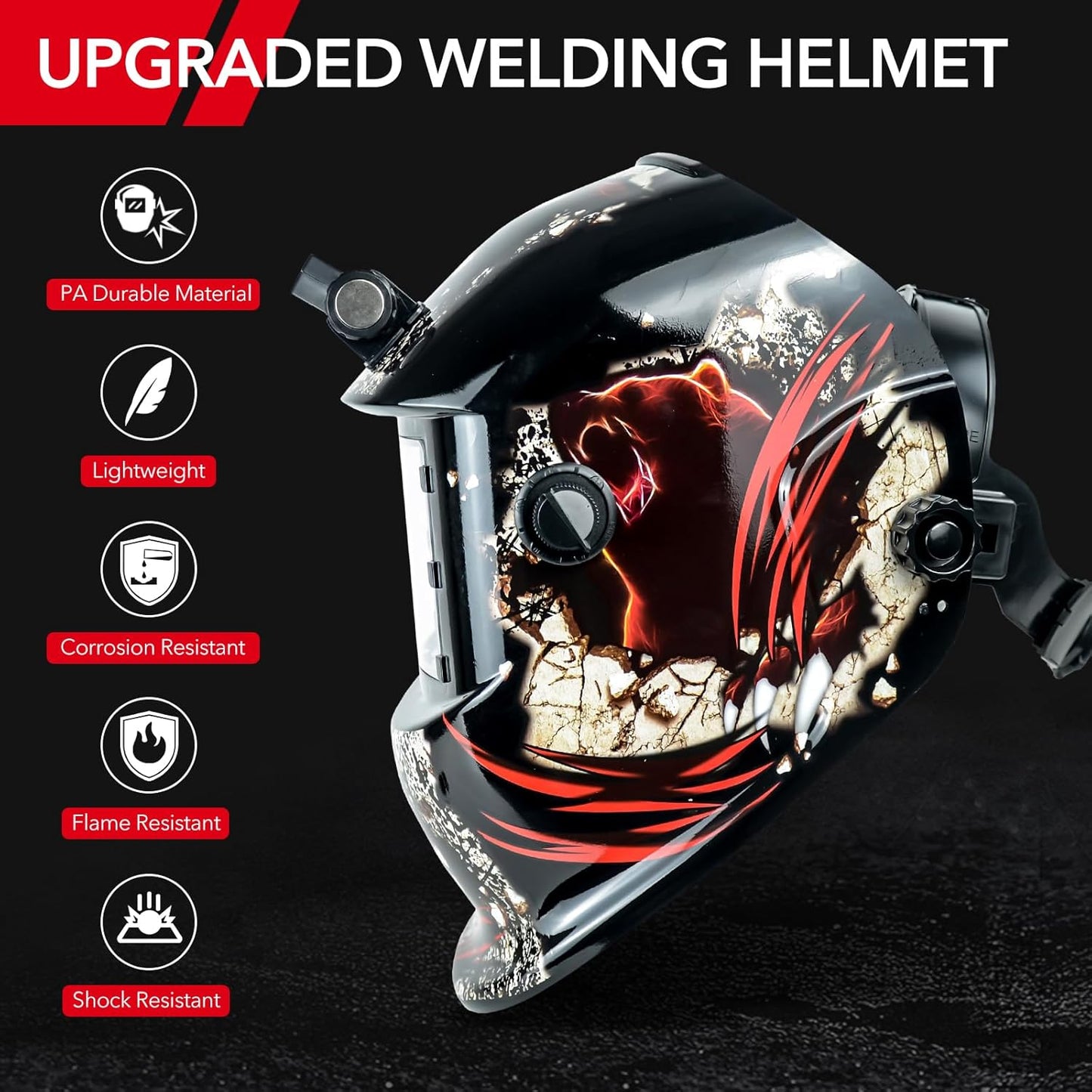 Welding Helmet Auto Darkening Welding Hood with Light True Color 1/1/1/2 Top Optical Clarity Wide Shade 9-13 Welder Helmet Welding Mask with Grinding (KTS-HD105)