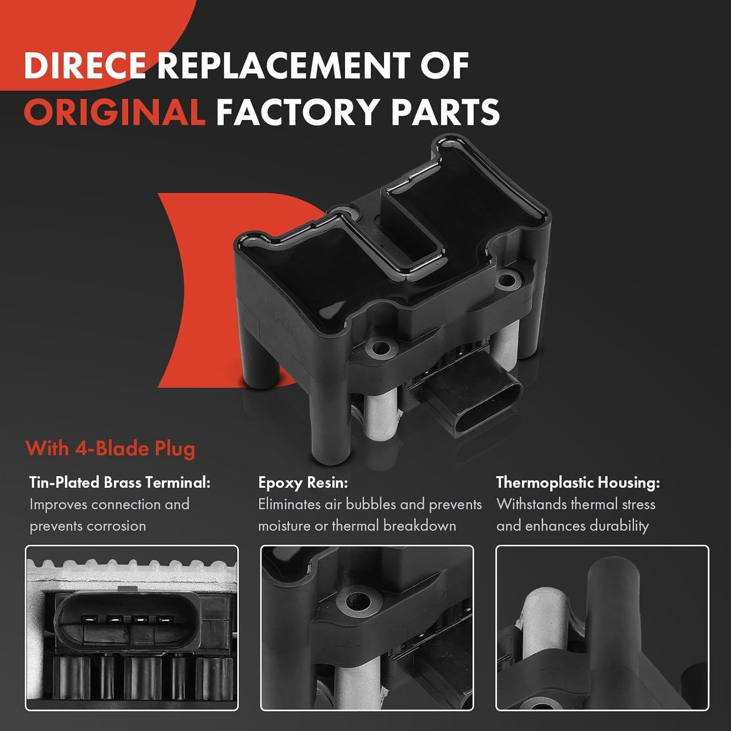 A-Premium 1 Ignition Coils with 4 Wire and 4 Iridium Spark Plugs Compatible with Volkswagen Jetta 1999-2001, Golf 1999-2001, Beetle 1998-2001, 2.0L