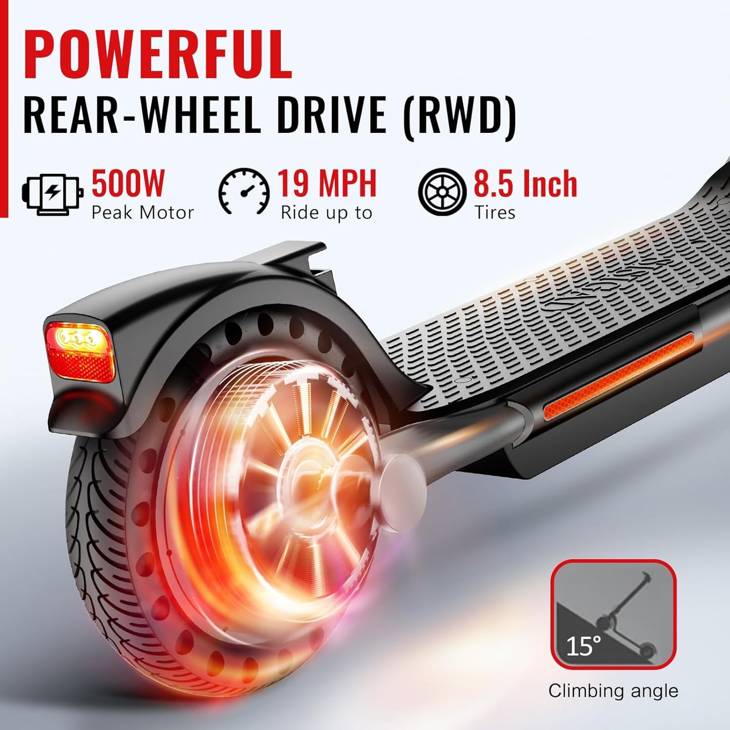 SISIGAD Electric Scooter Adults Peak 500W Motor, 8.5" Solid Tires, 19Mph Speed, Long Miles Range, Scooters for Adults, Foldable E-Scooter for Commuting with Double Braking System, APP Control