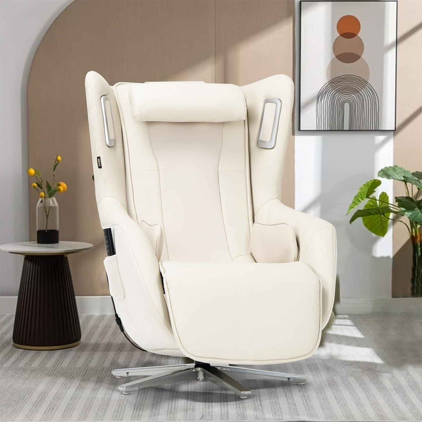 COLAMY Zero-Gravity Massage Chair | Massage and Leisure Dual-Use Chair,360° Swivel,Heat, Low-Noise 3D Bluetooth Speaker,Living Room, Bedroom（White