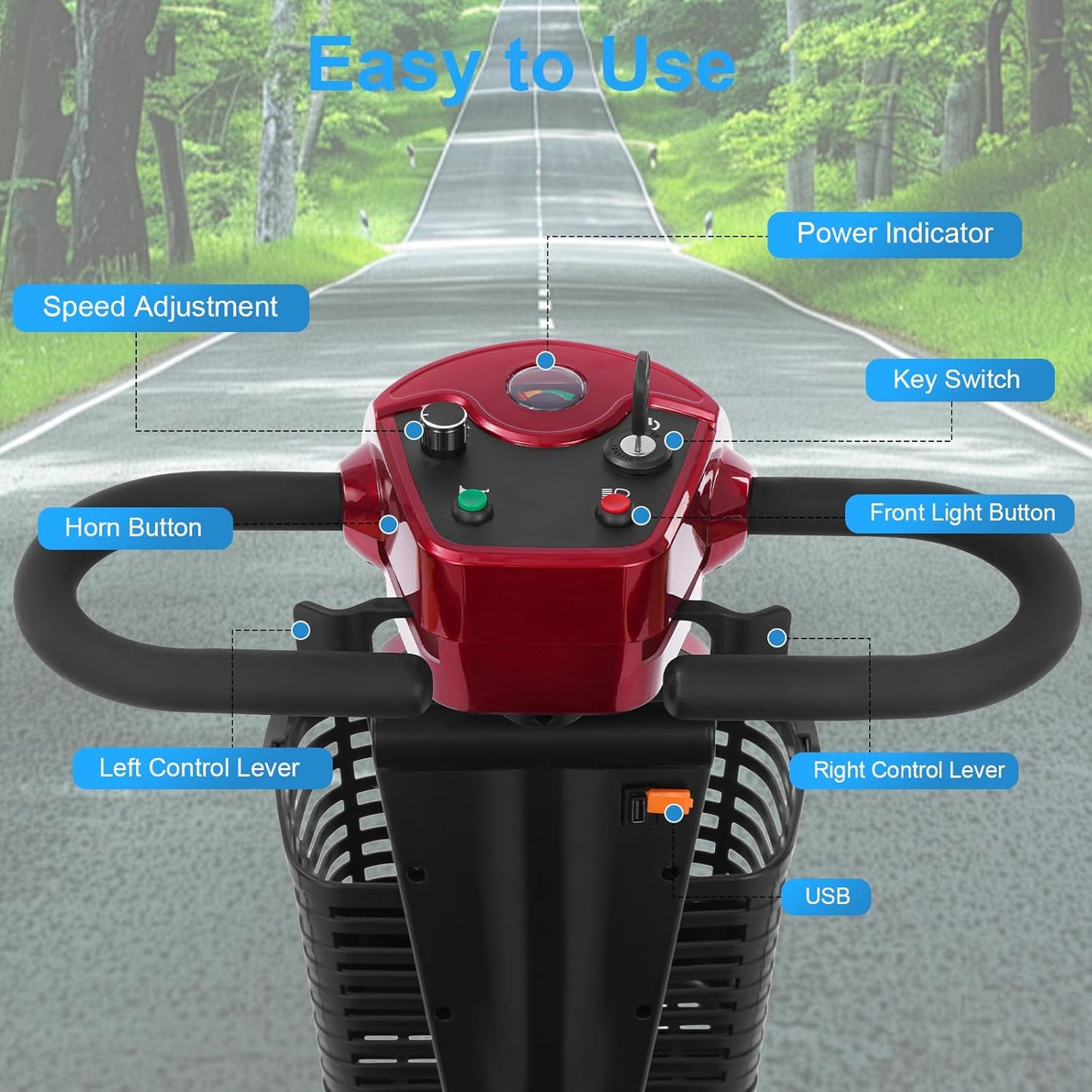 15/30/50Miles Eldryvon EV02 4 Wheels Electric Mobility Scooter for Seniors, Dual Basket, 350W Powered Wheelchair with Rotating Seat, Foldable Motorized Scooter for Adult with USB Port, 300Lbs Capacity