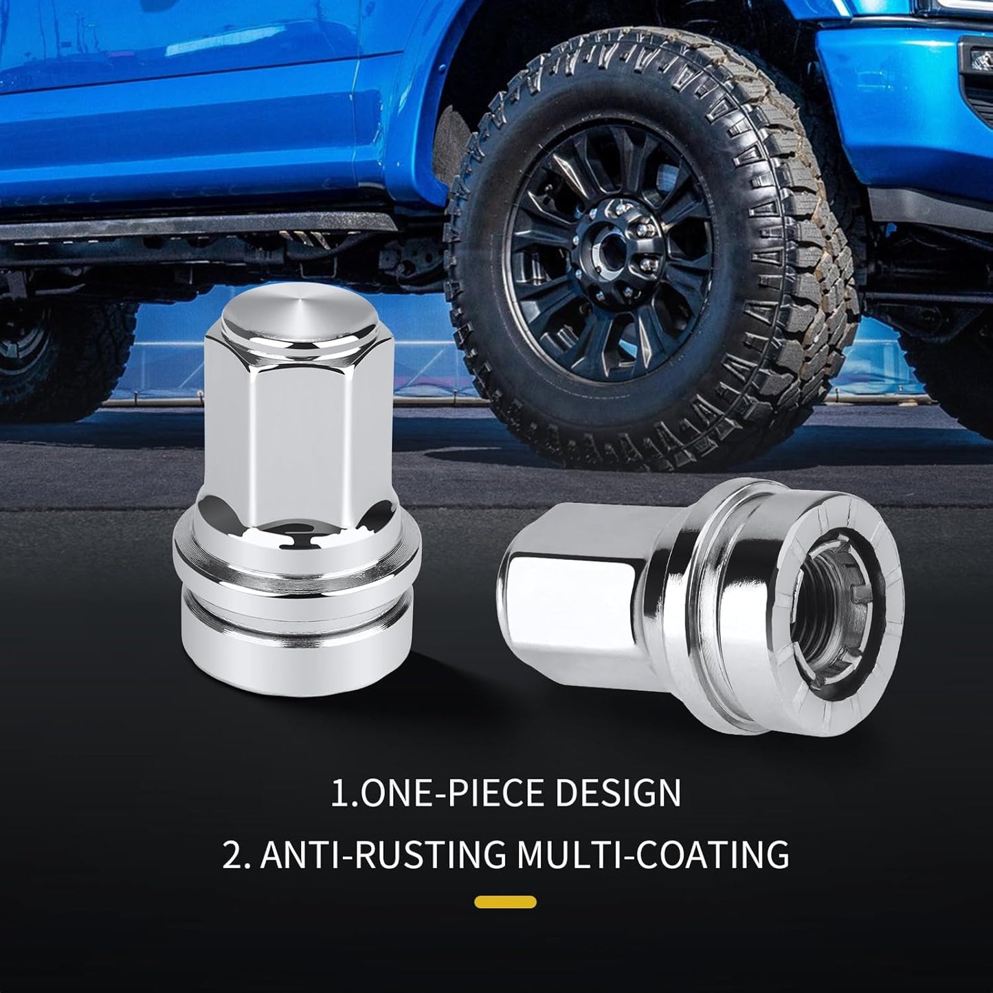 32 Pcs M14x1.5 One-Piece Design Chrome Lug Nuts for 2017-2025 Ford F250 F350 Super Duty HCPZ-1012-B HCPZ-1012-A (Chrome)