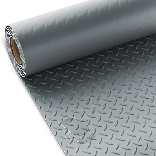 TRIPOWER Heavy Duty Garage Floor Mats - 7.5 x 20 FT, Diamond Plate, Anti-Slip and Waterproof PVC Garage Flooring Roll for Under Car, Trailer, Porch, Grey