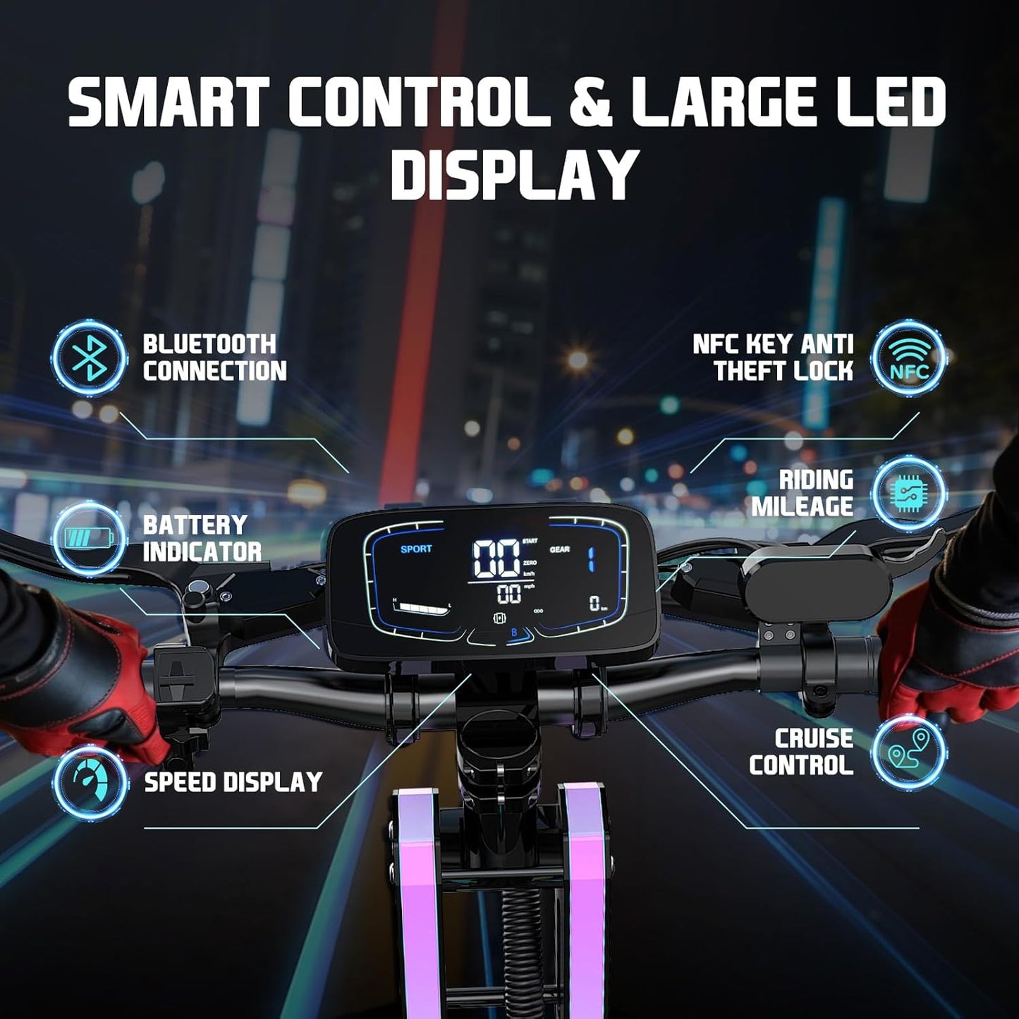 7000W Dual Moter Electric Scooter Adults, 60V 38Ah Battery Support 70Miles Range, Supplied Seats and Front Bag, Commuter Scooter with Foldable Function