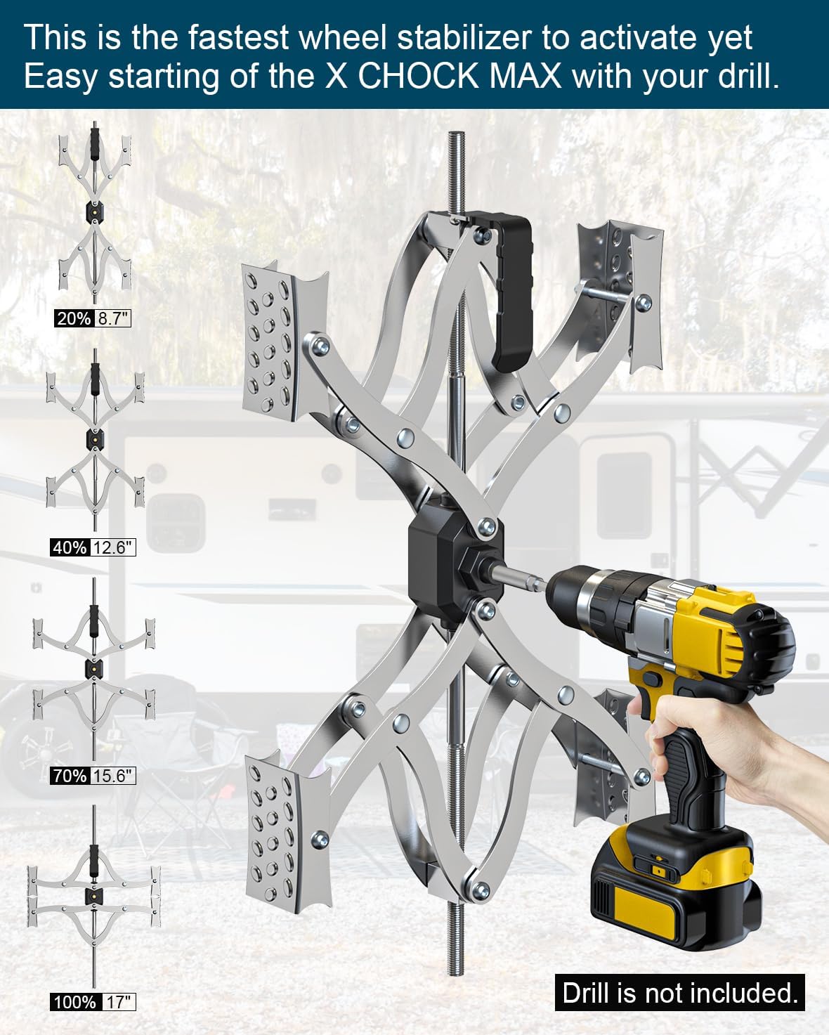 X Chocks XL [Extended Allow Drill Adjust], A Pair 4'' to 17'' Wheel Stabilizer for Travel Trailers, RV Tire Stabilizers Locked Chocks for Campers Travel Trailers Trucks, Wheel Scissor with Wrench