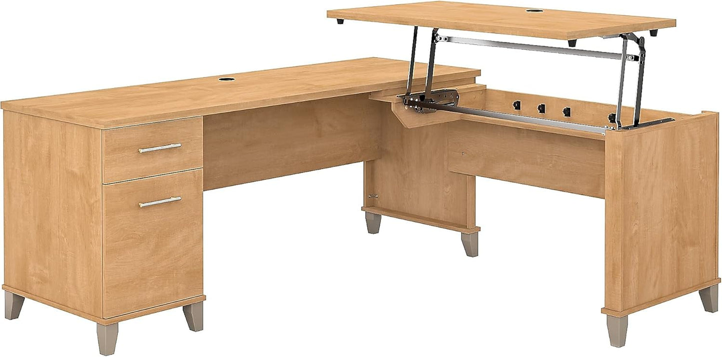 Bush Furniture Somerset 72W 3 Position Sit to Stand L Shaped Desk in Ash Gray