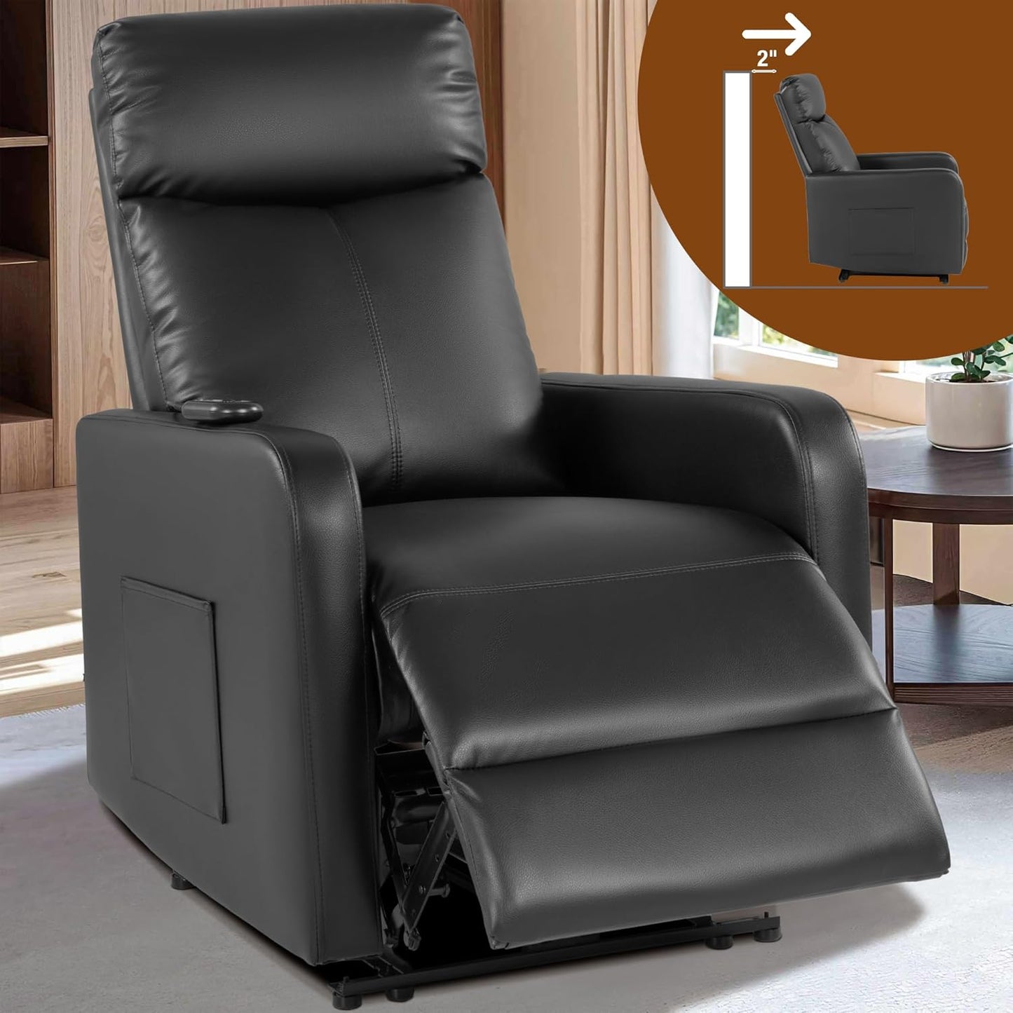 Zero Wall Power Recliner Chairs, Small Recliner for Small Spaces and Petite People Man Woman (1, Dark Brown Faux Leather)