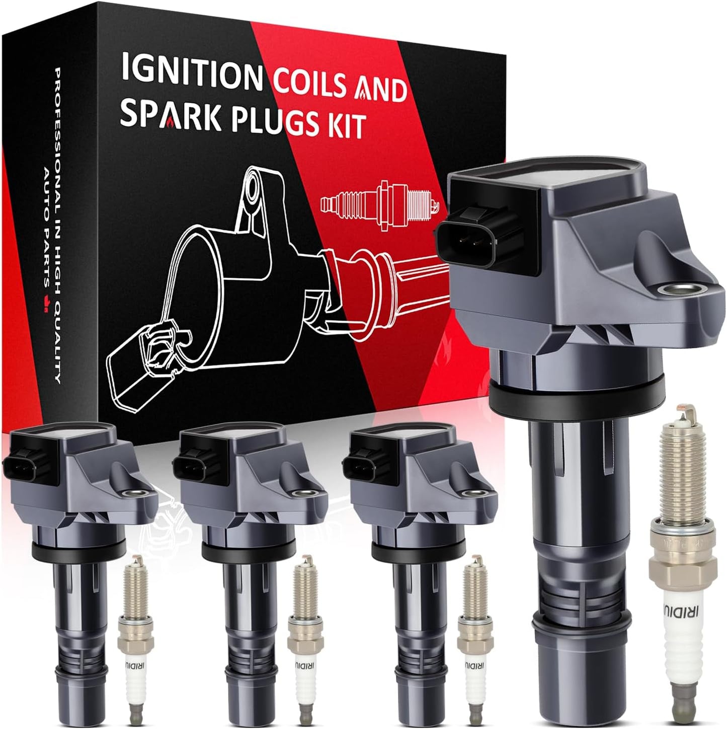 SCITOO ignition coils 4+Spark Plugs 4 4pcs Replacement for P-assat 1.8L 2001-2005,for J-etta 1.8L 2001 2002 2003 2004 2005,for A-udi A4 1.8L 2001-2007 Replace UF411 UF-437, UF-580, CO044