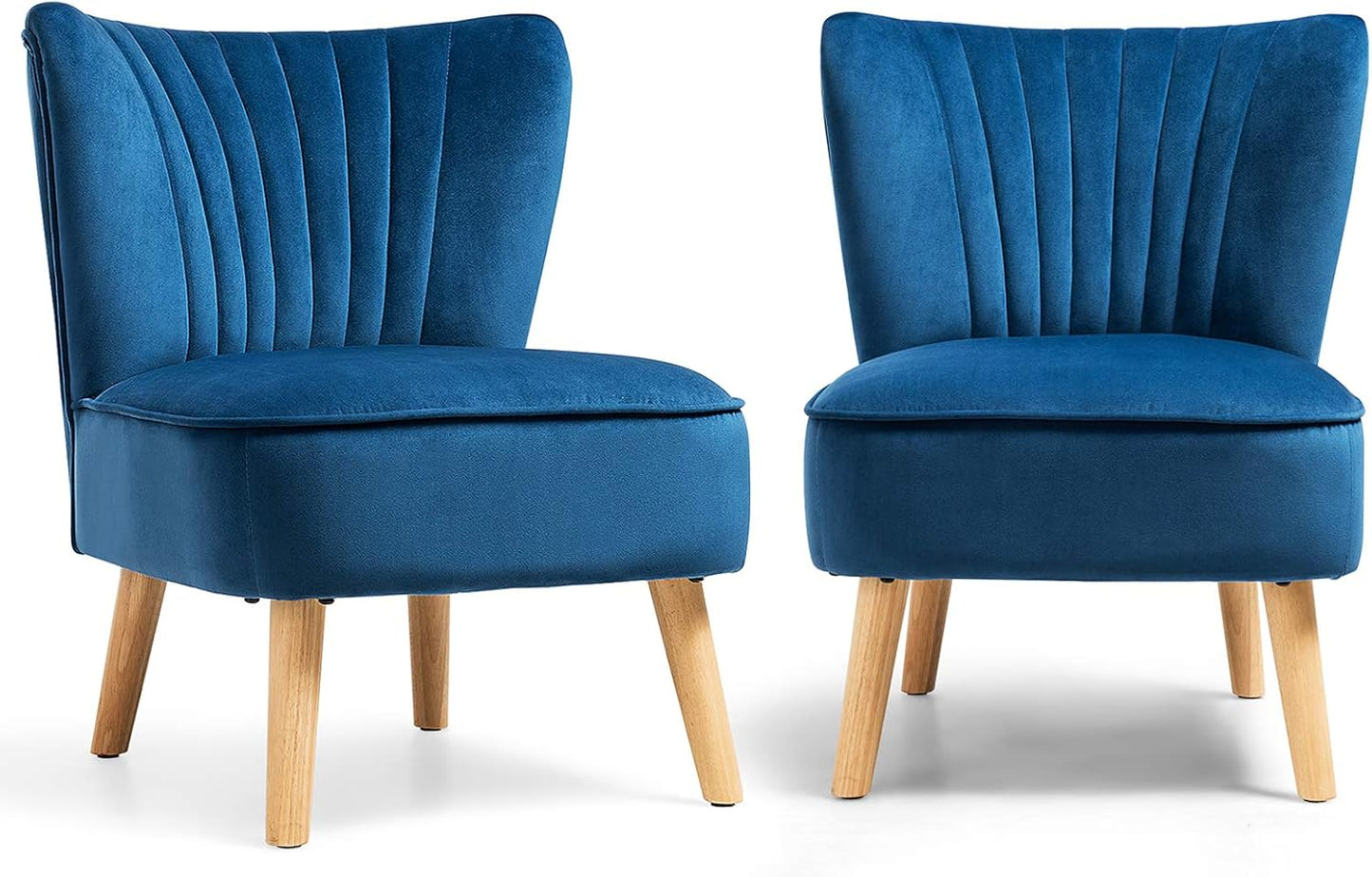 S AFSTAR Armless Accent Chair, Velvet Modern Chair with Rubber Wood Legs and Thick Sponge Seat, Upholstered Leisure Wingback Sofa Chair for Living Room for Bedroom Living Room (2, Blue)